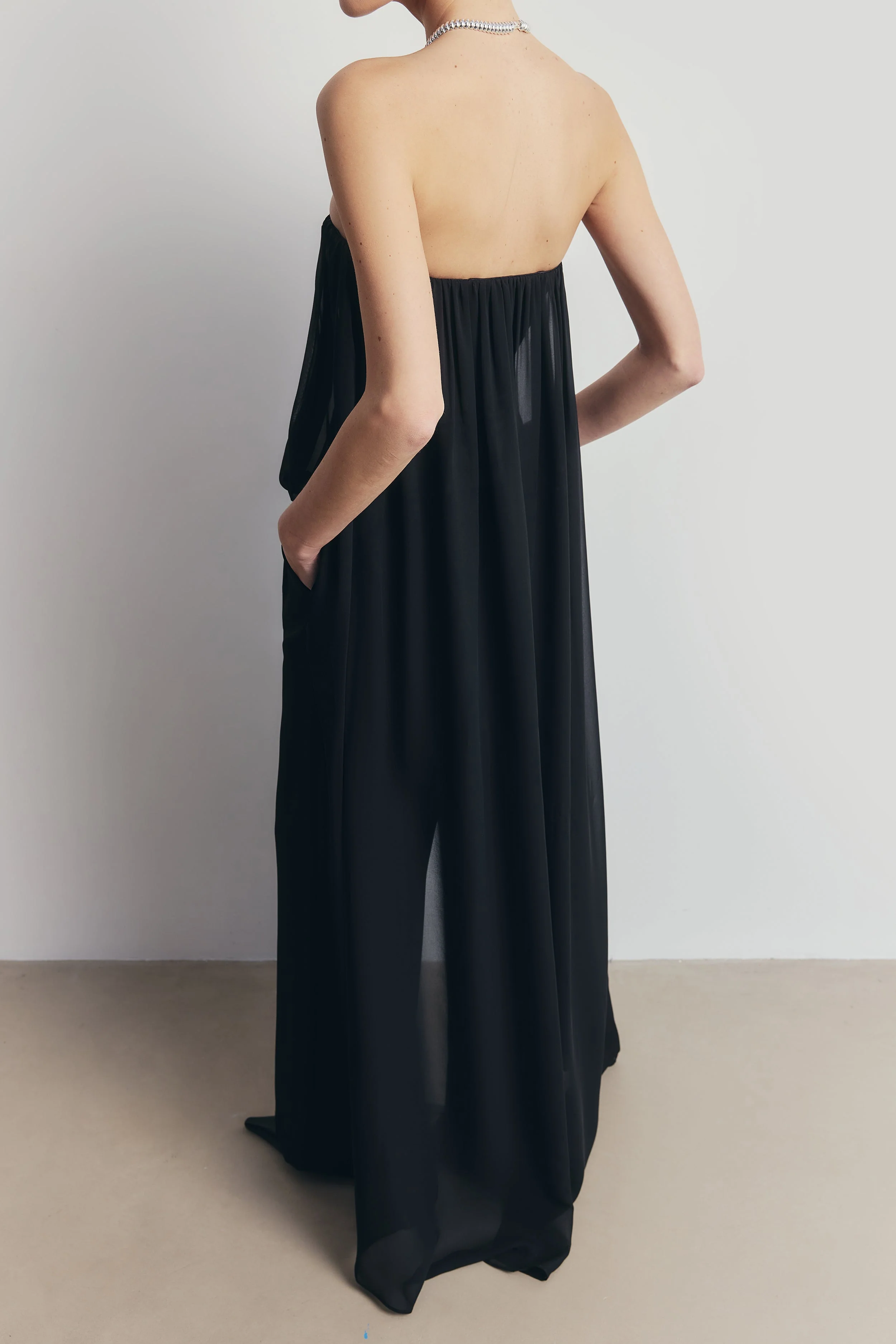 Strapless Chiffon Layered Corset Top - Black - Image 6
