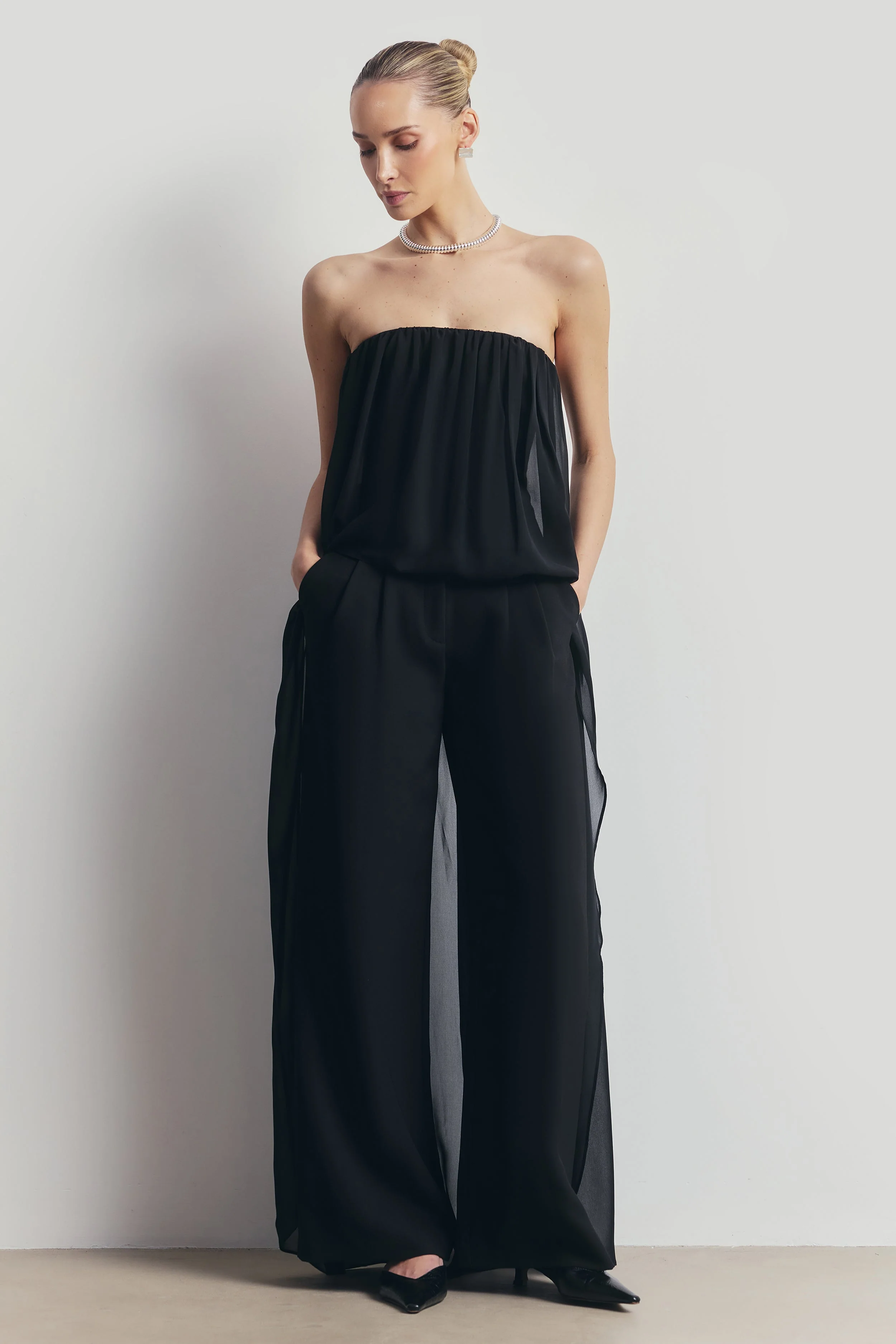 Strapless Chiffon Layered Corset Top - Black - Image 7