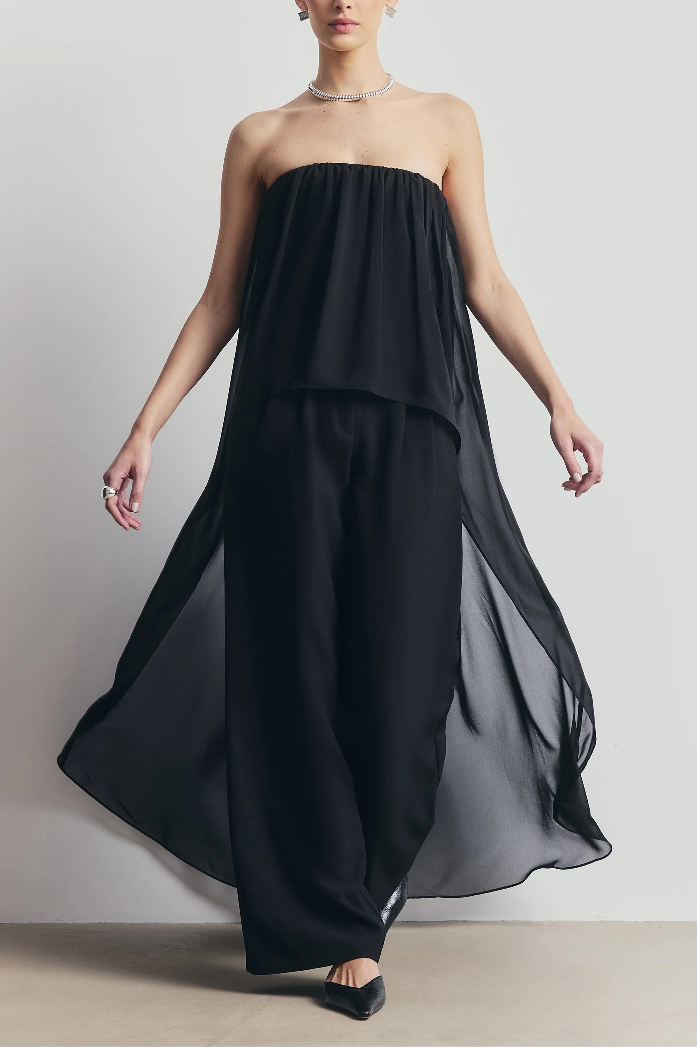 Strapless Chiffon Layered Corset Top - Black - Image 8