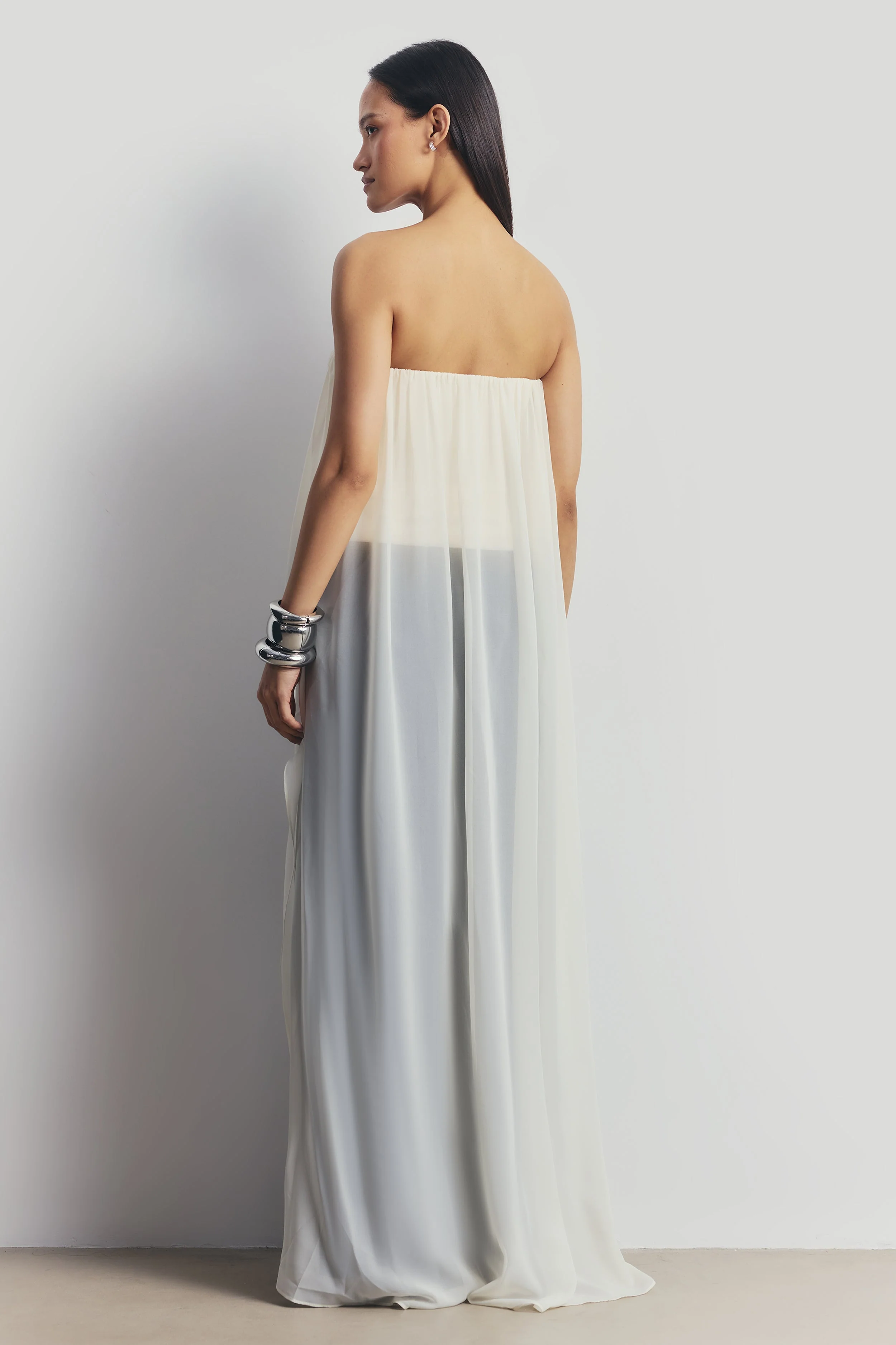 Strapless Chiffon Layered Corset Top - Cream - Image 2