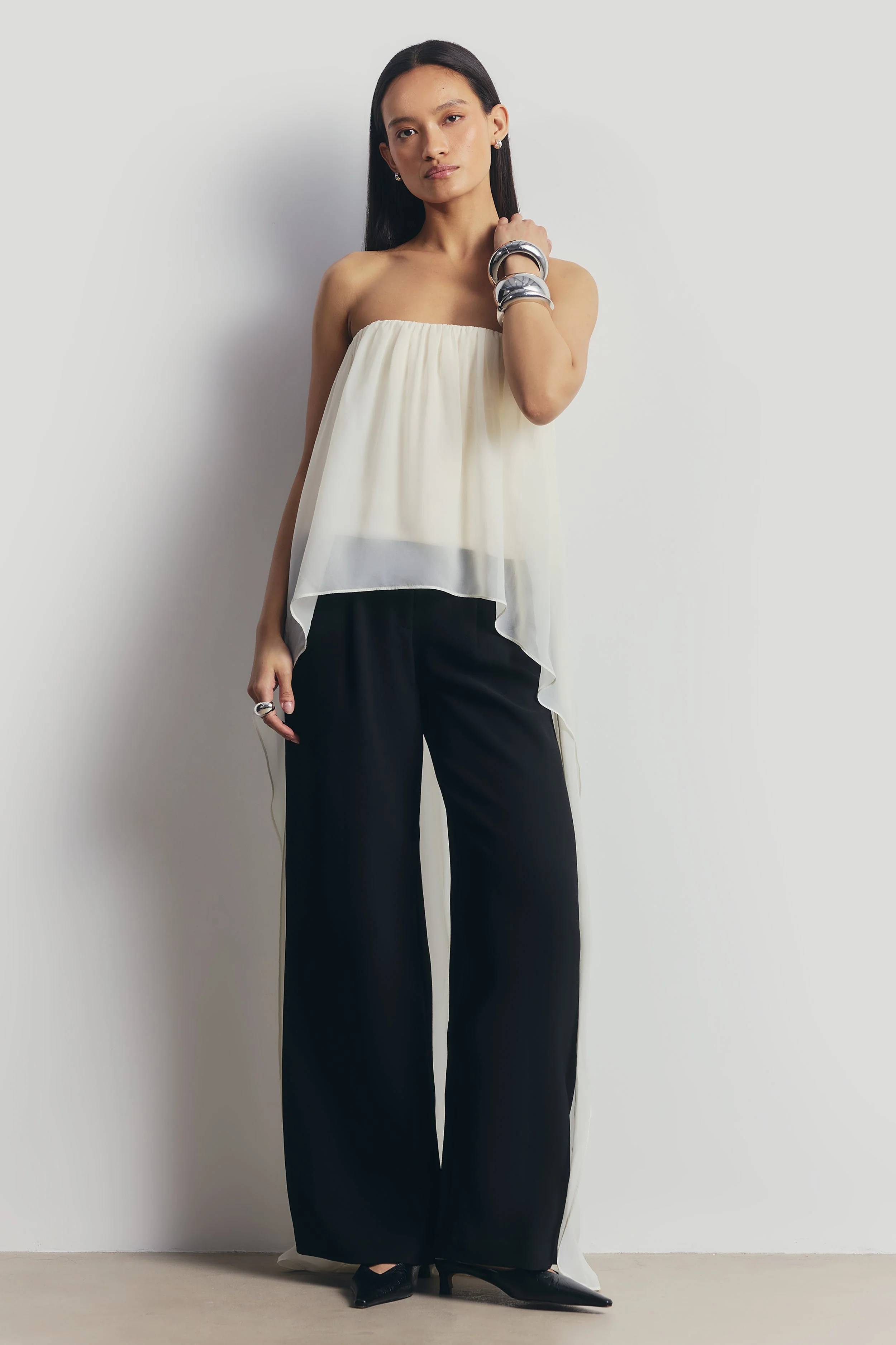 Strapless Chiffon Layered Corset Top - Cream - Image 3