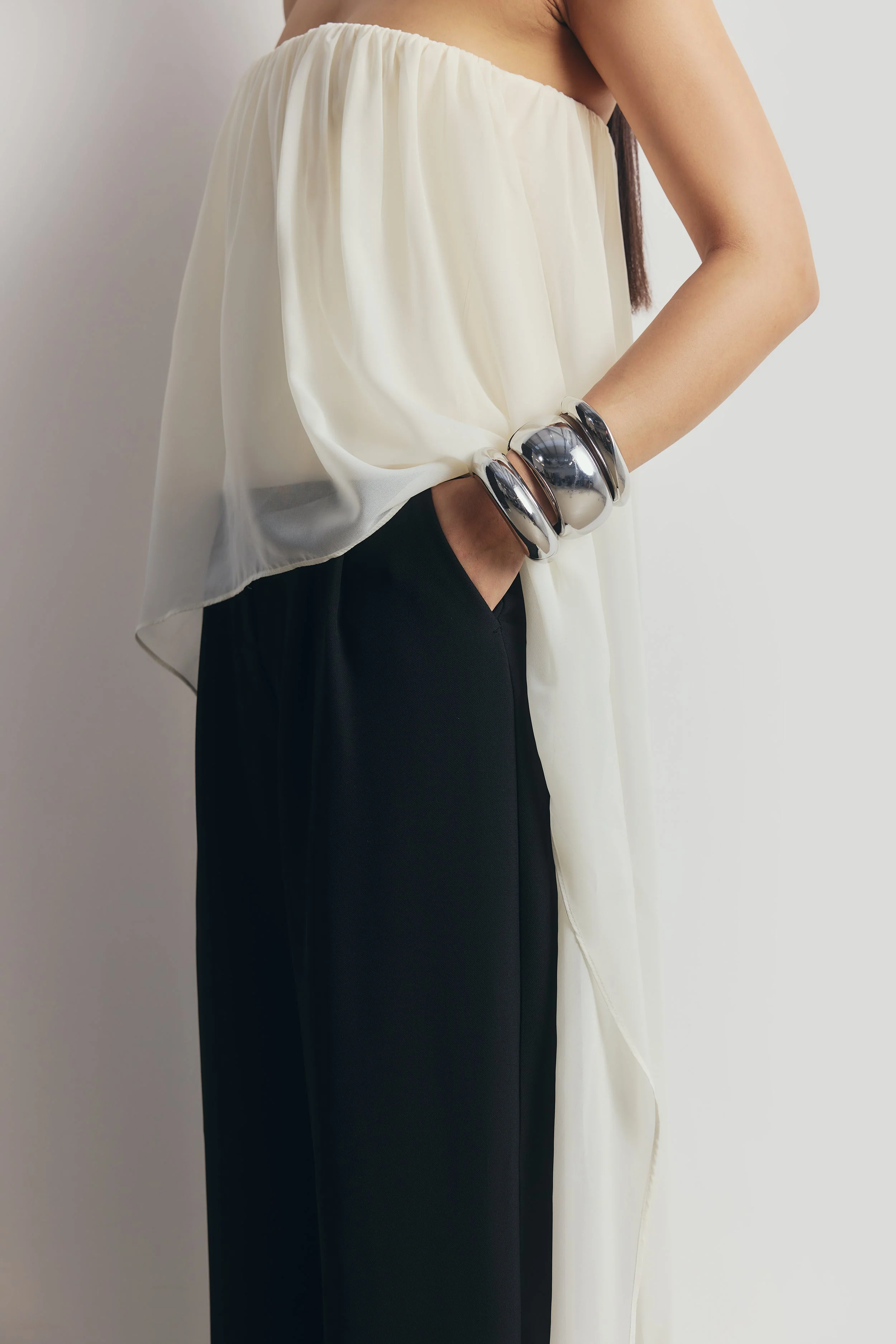Strapless Chiffon Layered Corset Top - Cream - Image 4