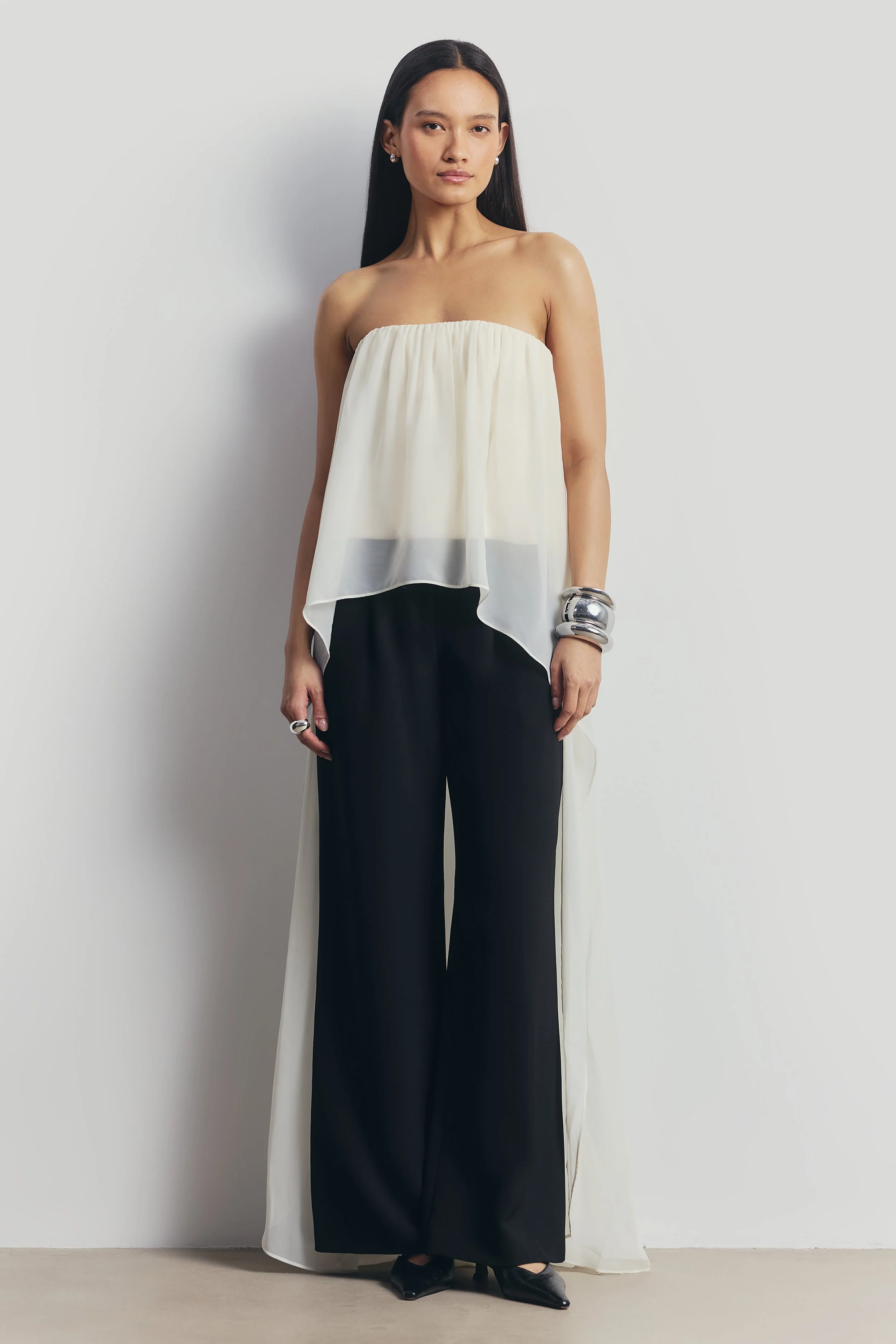 Strapless Chiffon Layered Corset Top - Cream - Image 6