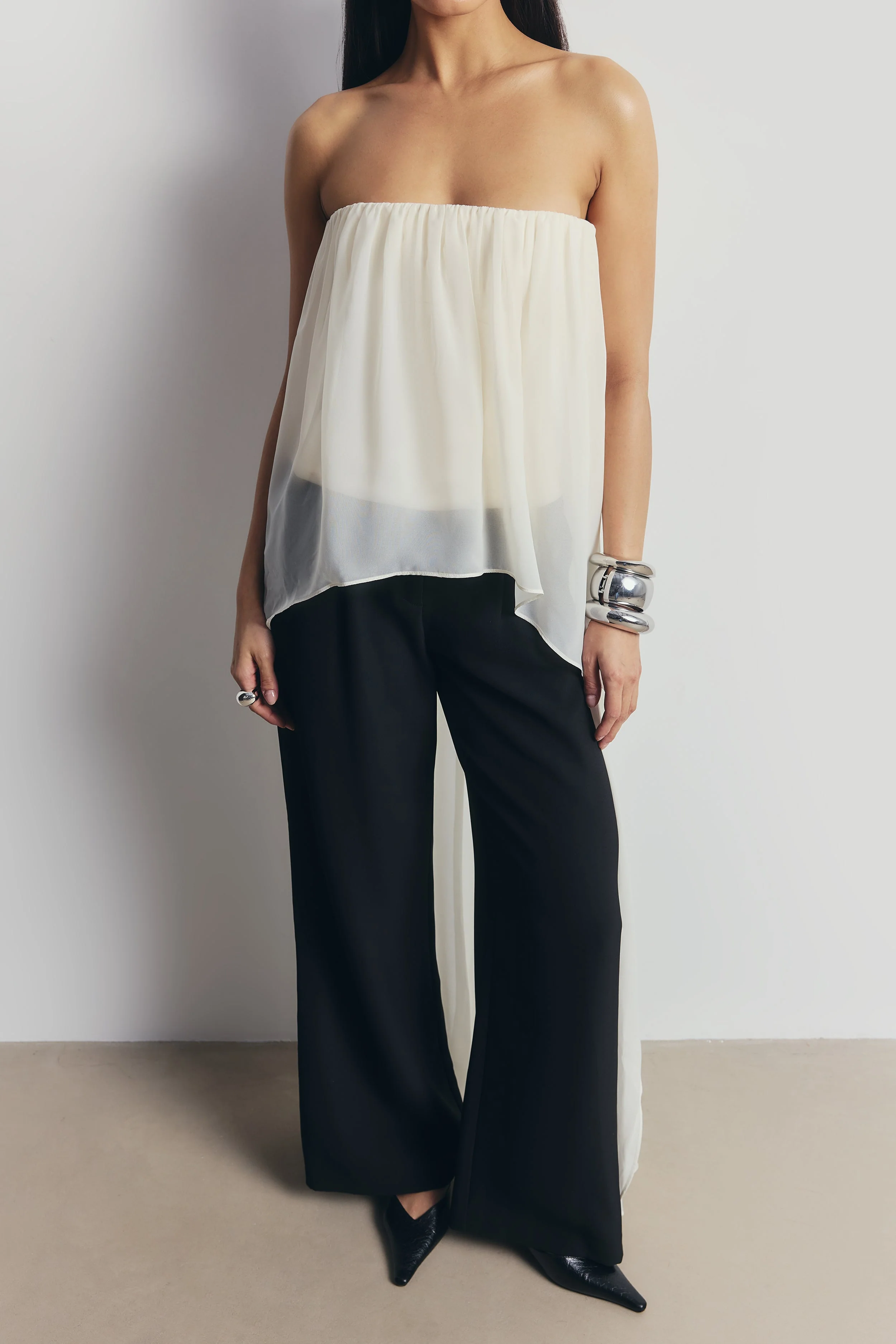 Strapless Chiffon Layered Corset Top - Cream - Image 7