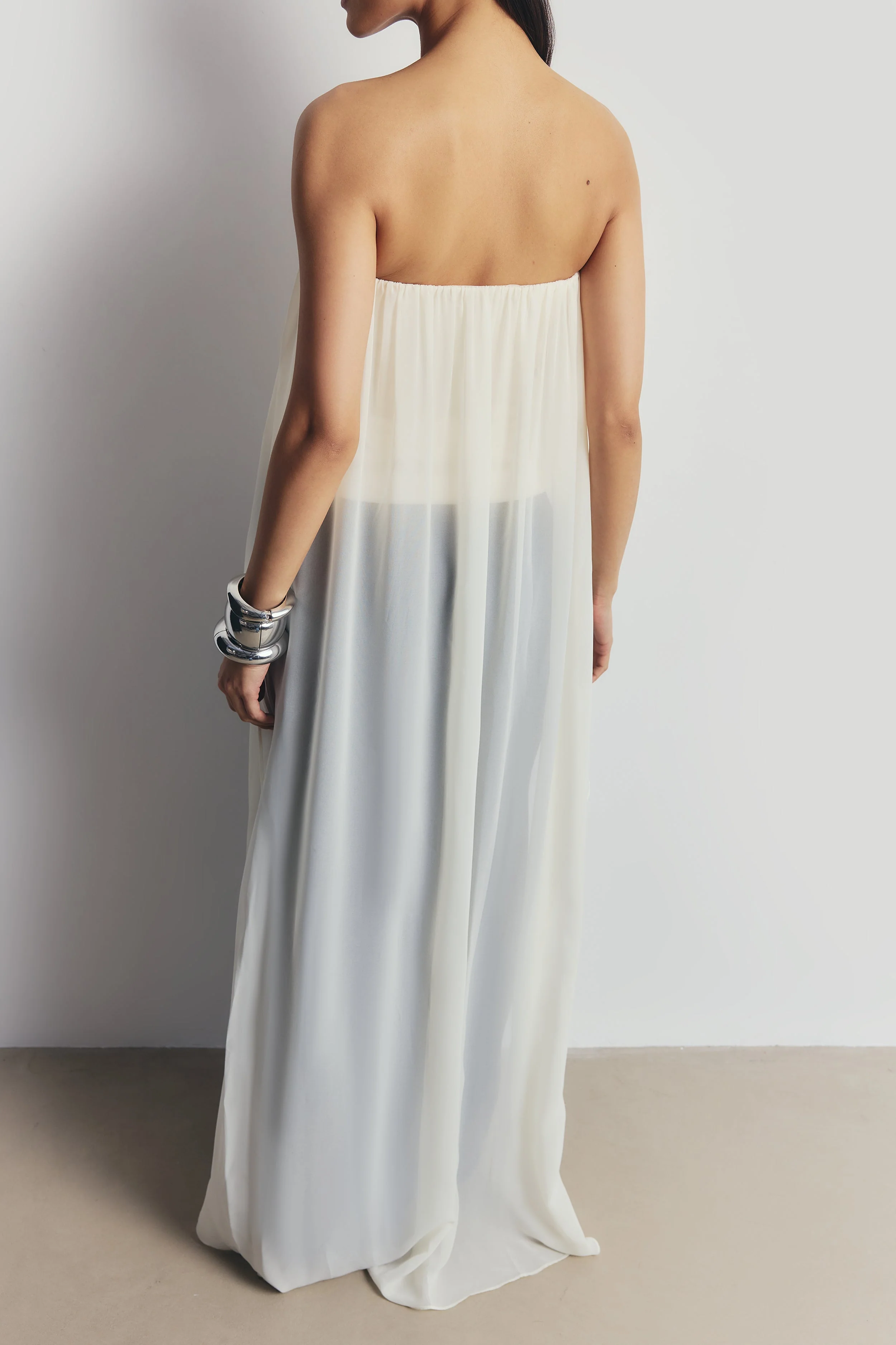 Strapless Chiffon Layered Corset Top - Cream - Image 9