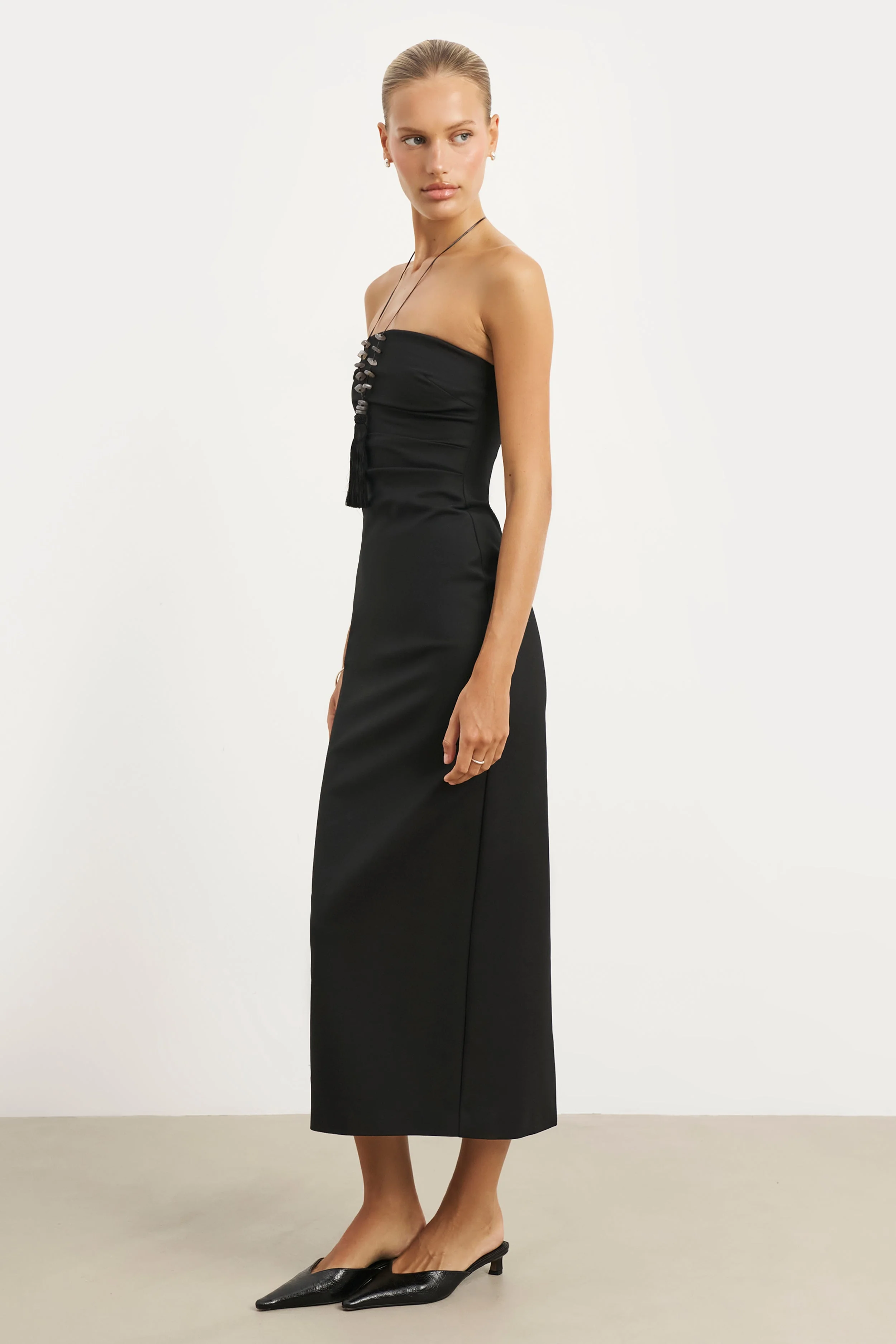 Strapless Ruched Midaxi Dress - Black - Image 3