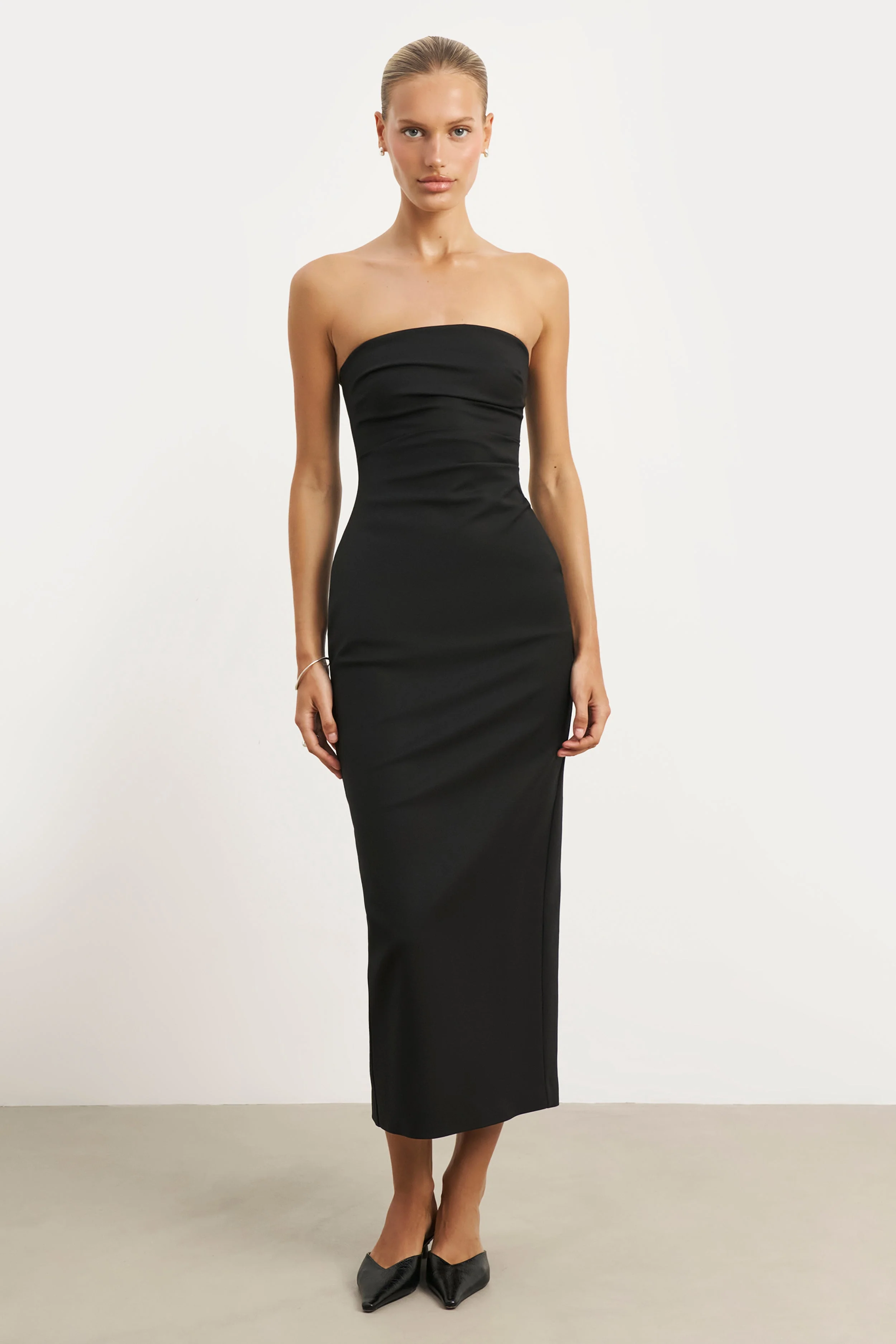 Strapless Ruched Midaxi Dress - Black - Image 5