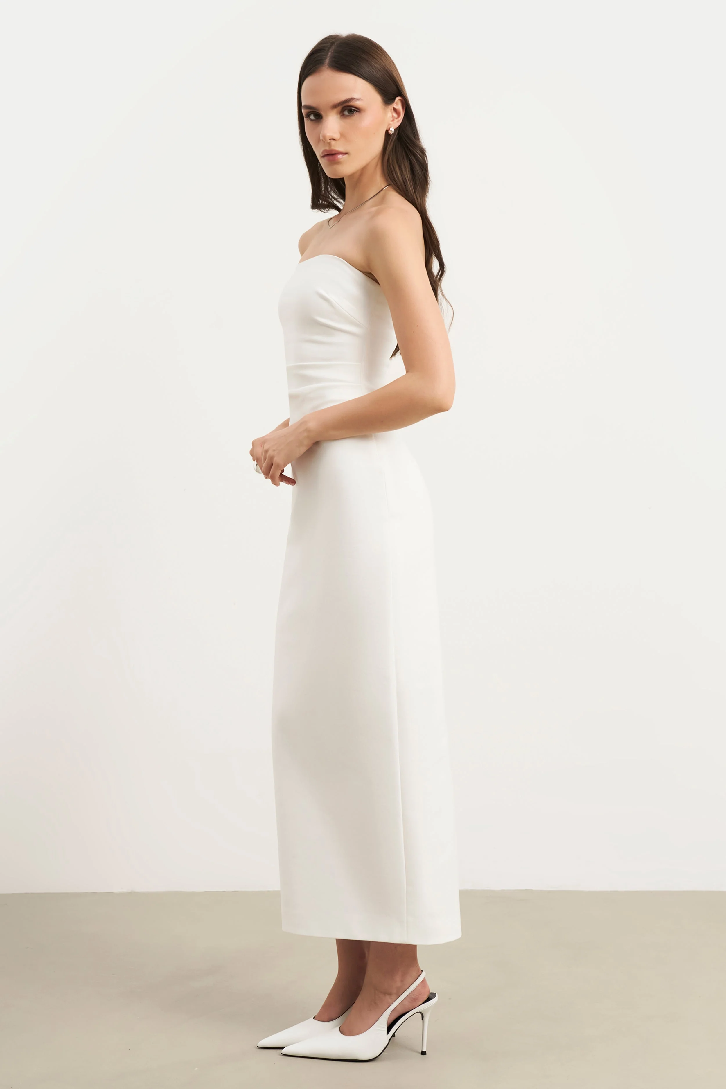 Strapless Ruched Midaxi Dress - White - Image 5