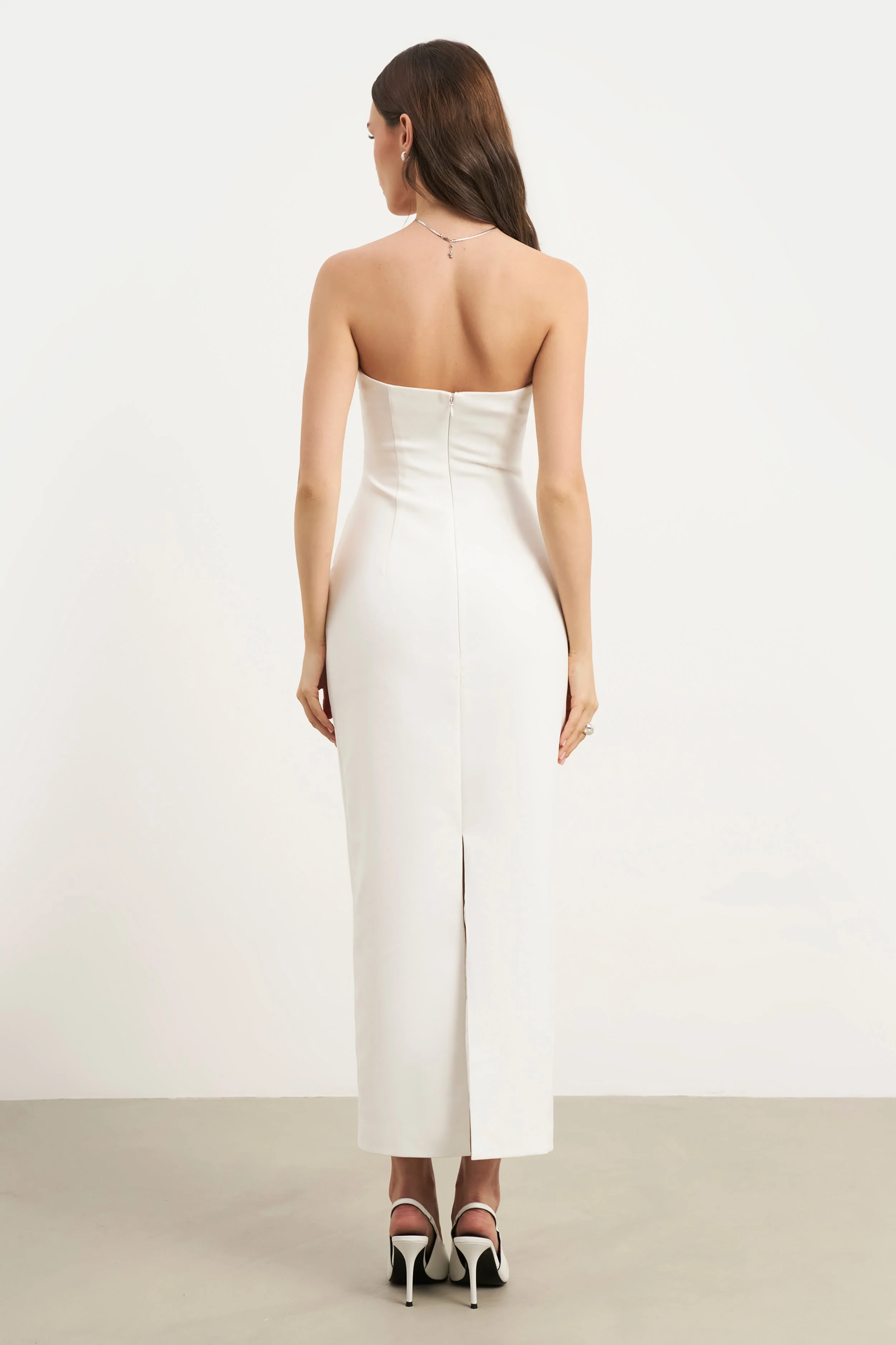 Strapless Ruched Midaxi Dress - White - Image 6