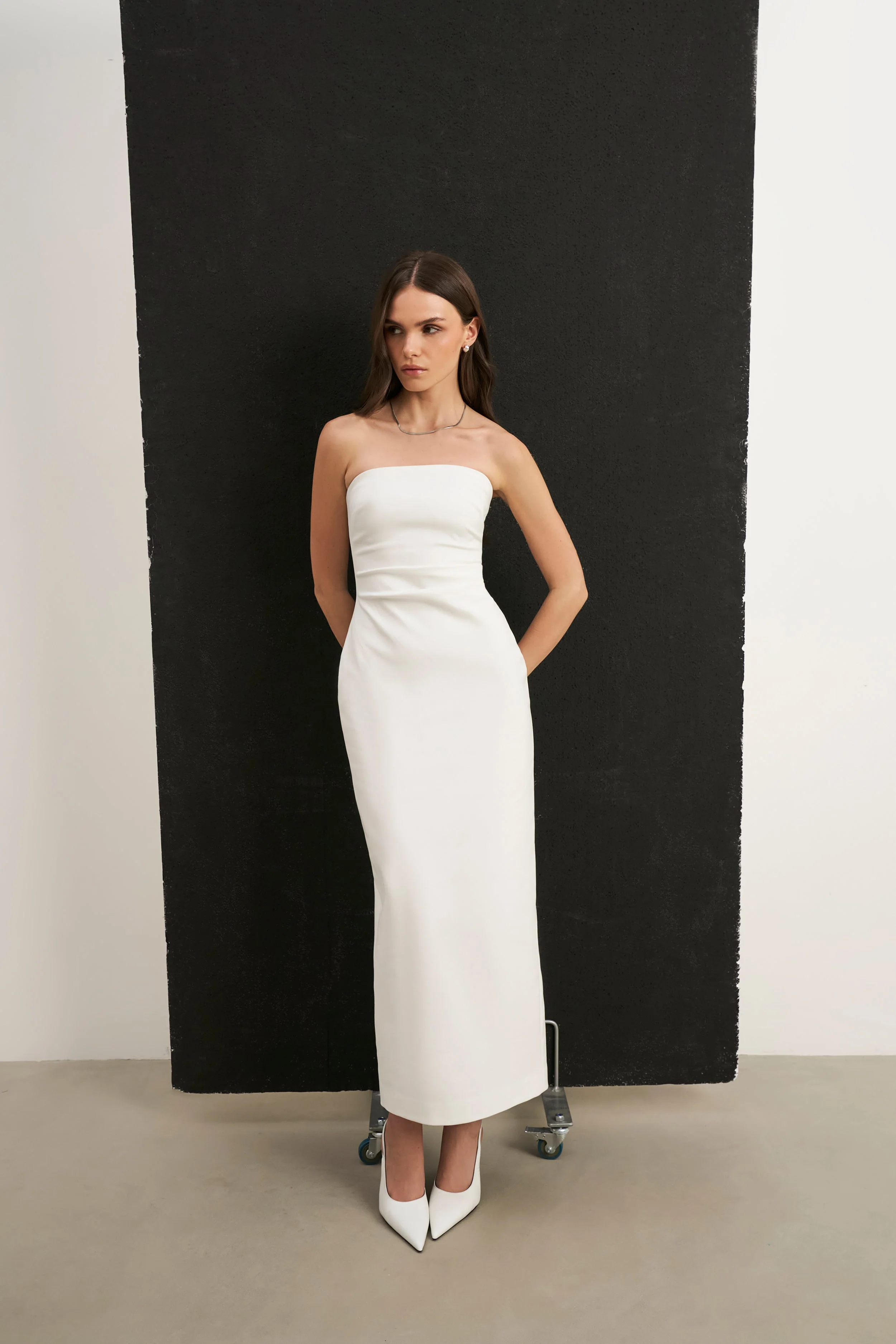 Strapless Ruched Midaxi Dress - White - Image 8