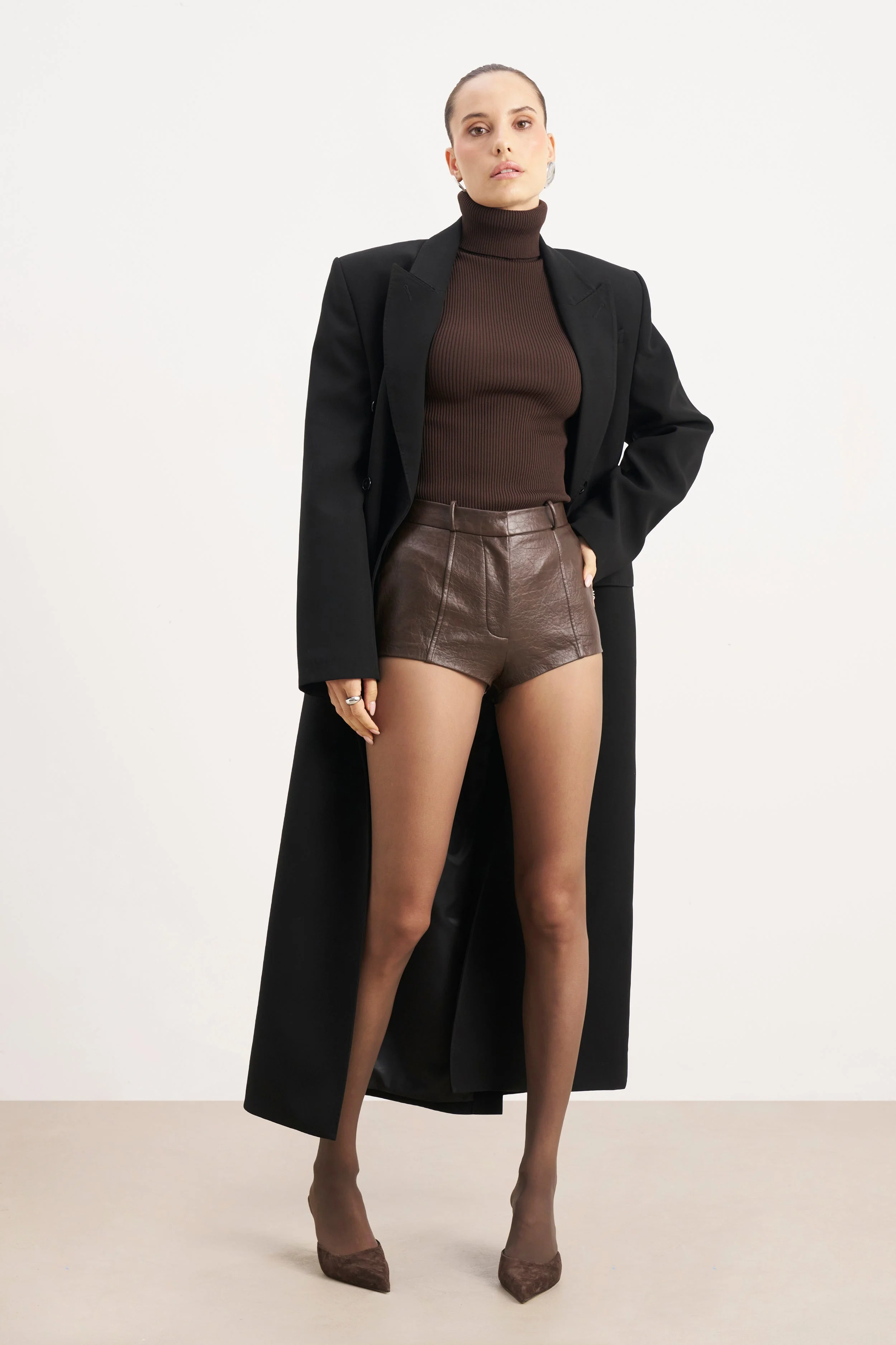 Structured Double Breasted Hourglass Coat - Black - Image 3