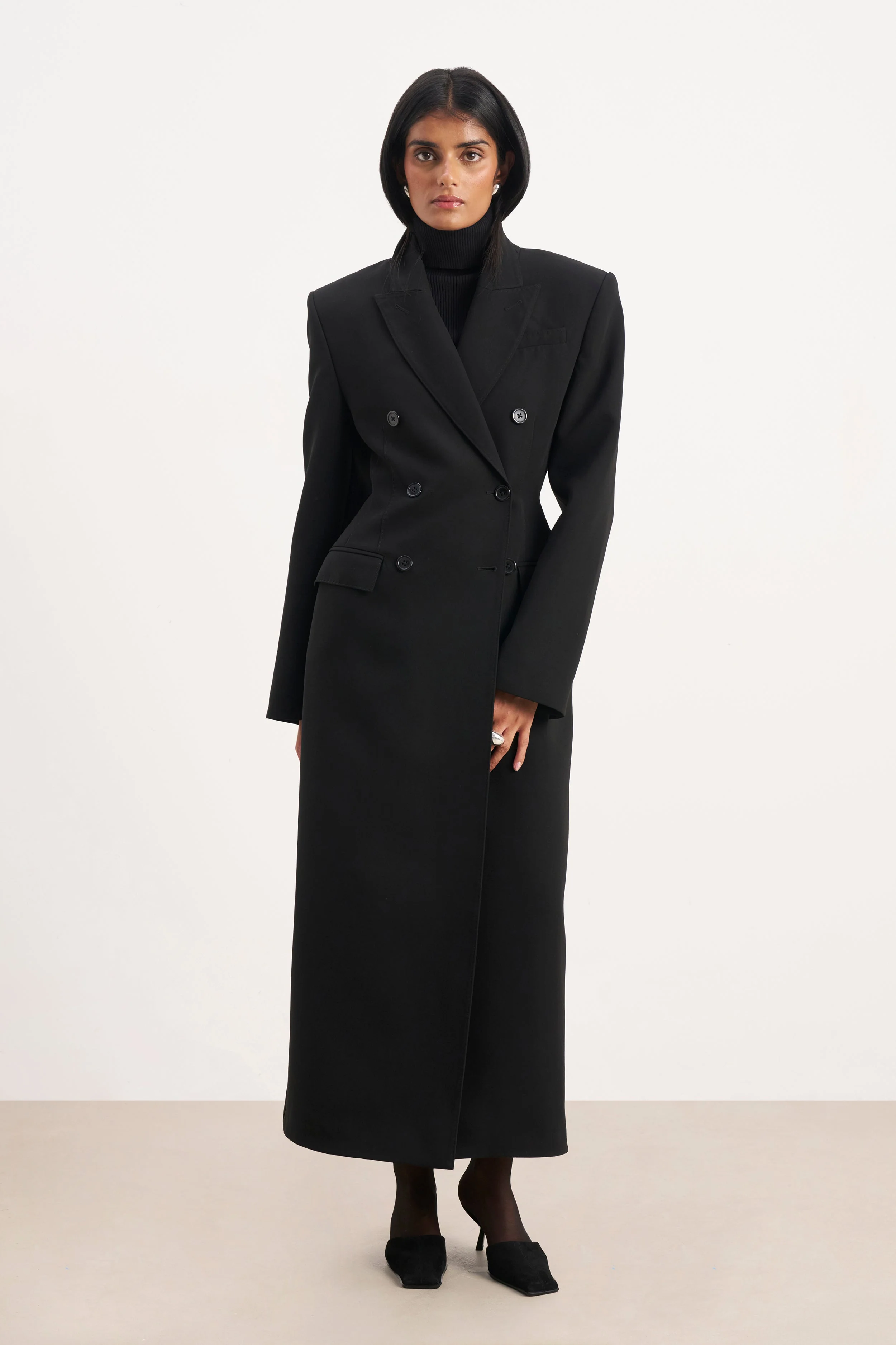 Structured Double Breasted Hourglass Coat - Black - Image 8