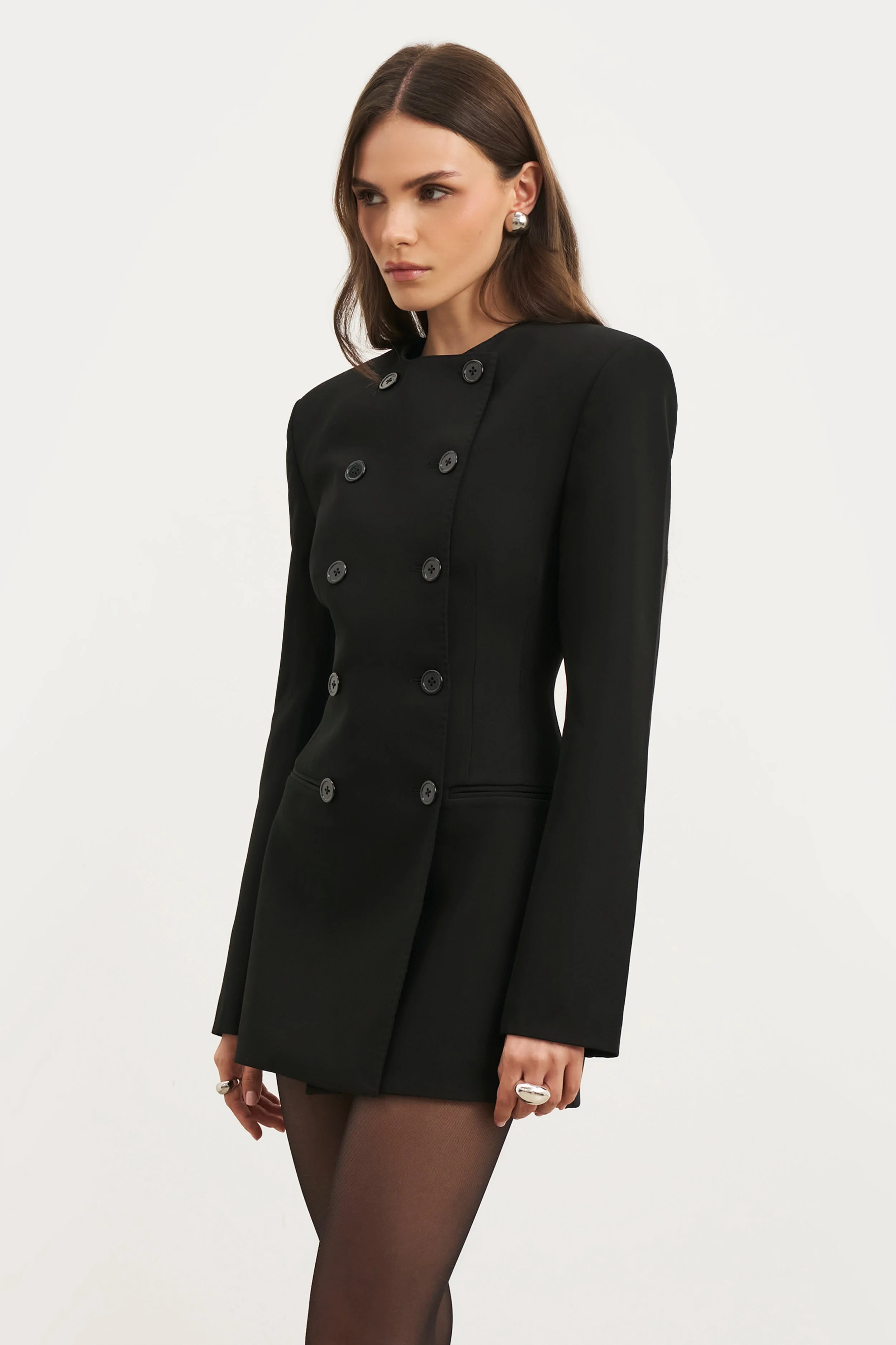 Tailored Collarless Blazer Dress - Black - Image 2