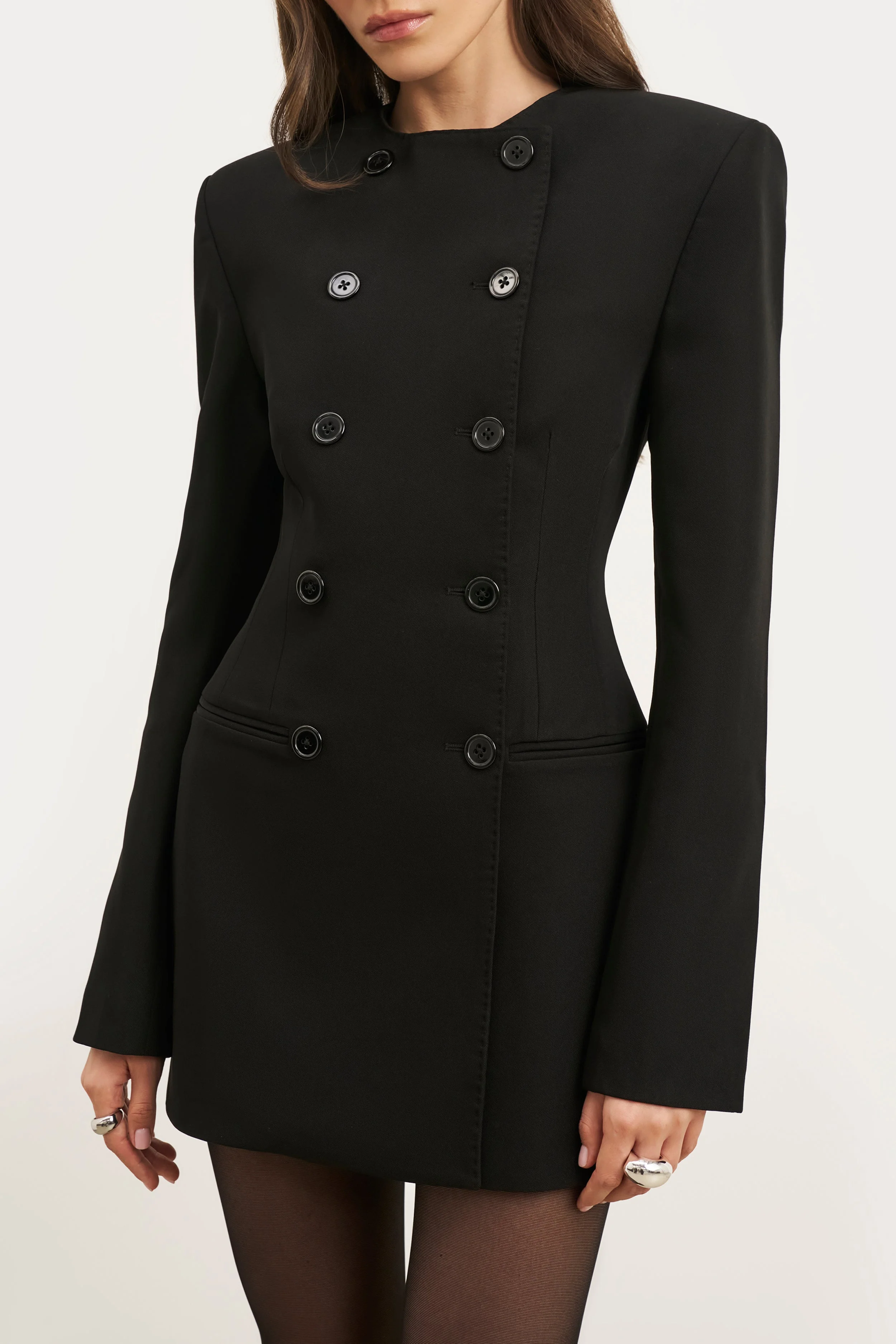 Tailored Collarless Blazer Dress - Black - Image 3