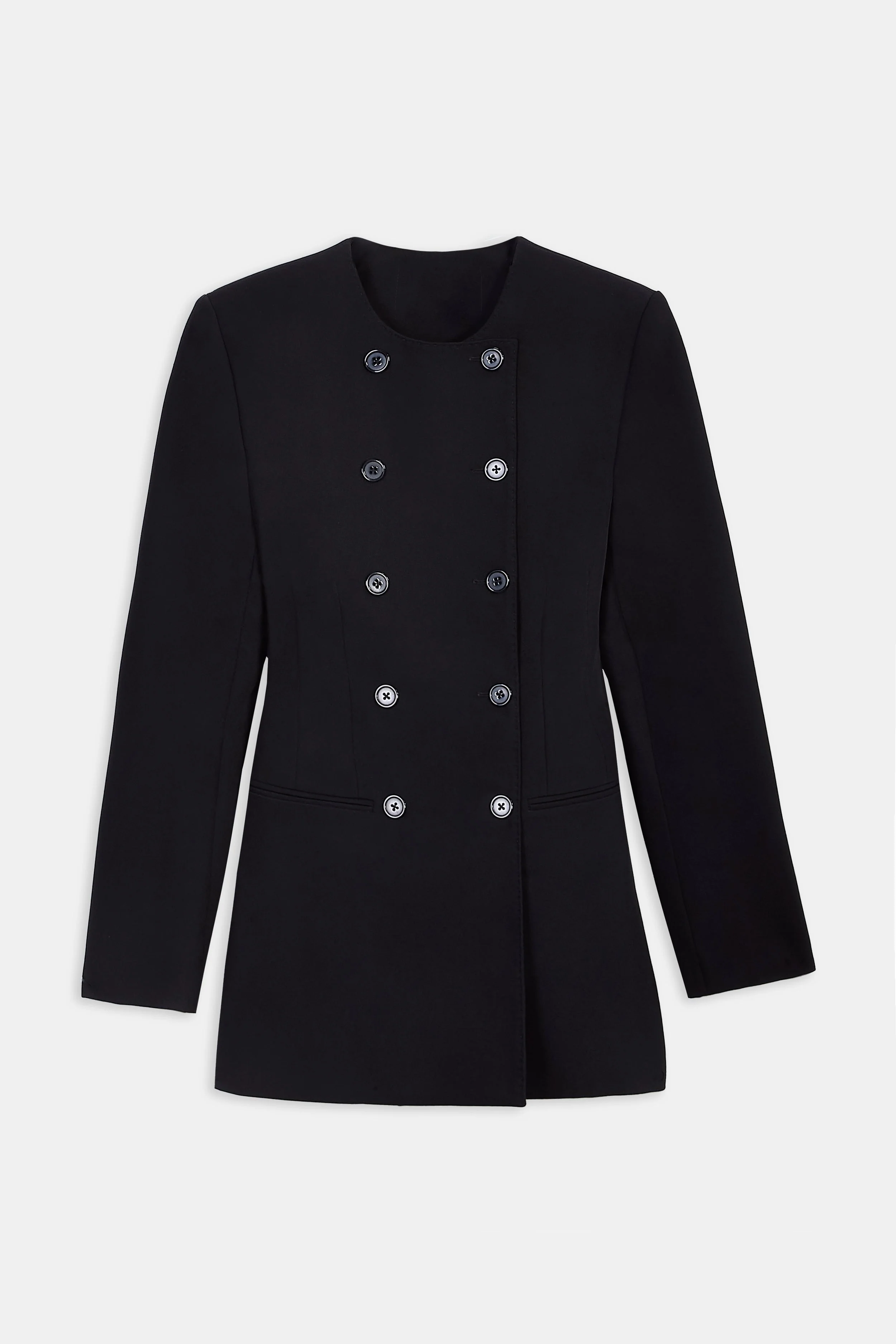 Tailored Collarless Blazer Dress - Black - Image 9