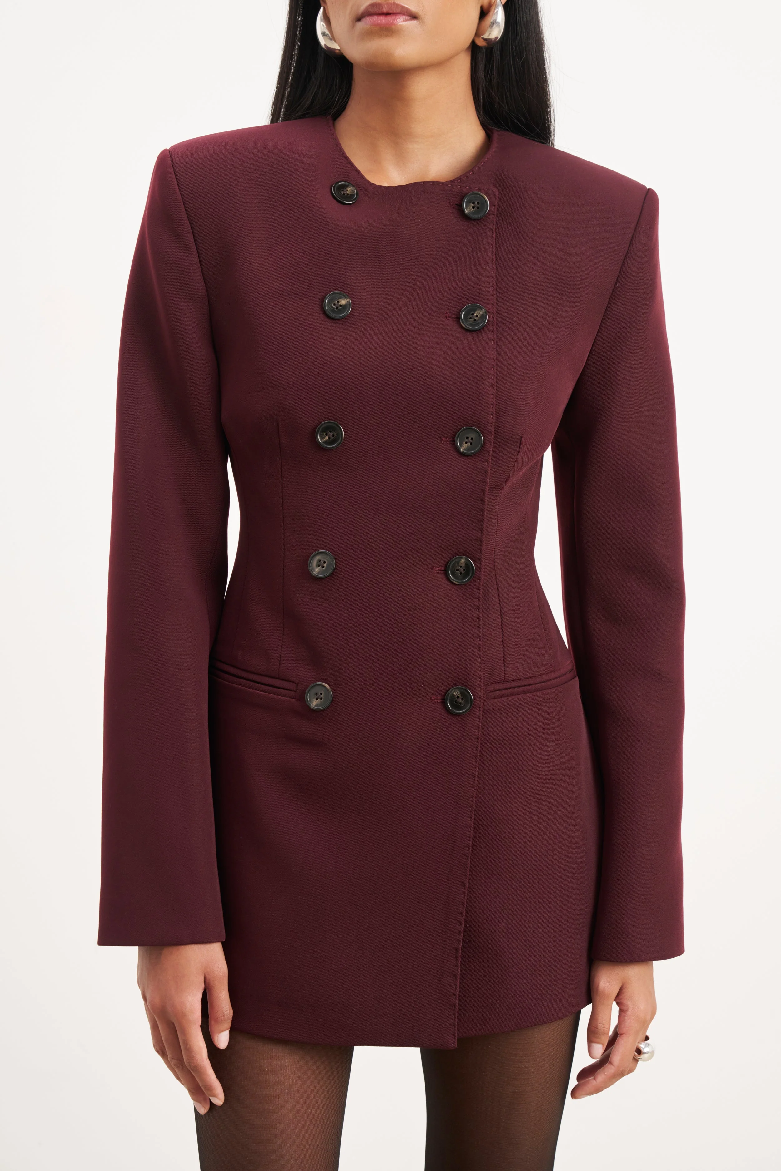 Tailored Collarless Blazer Dress - Mulberry - Image 3