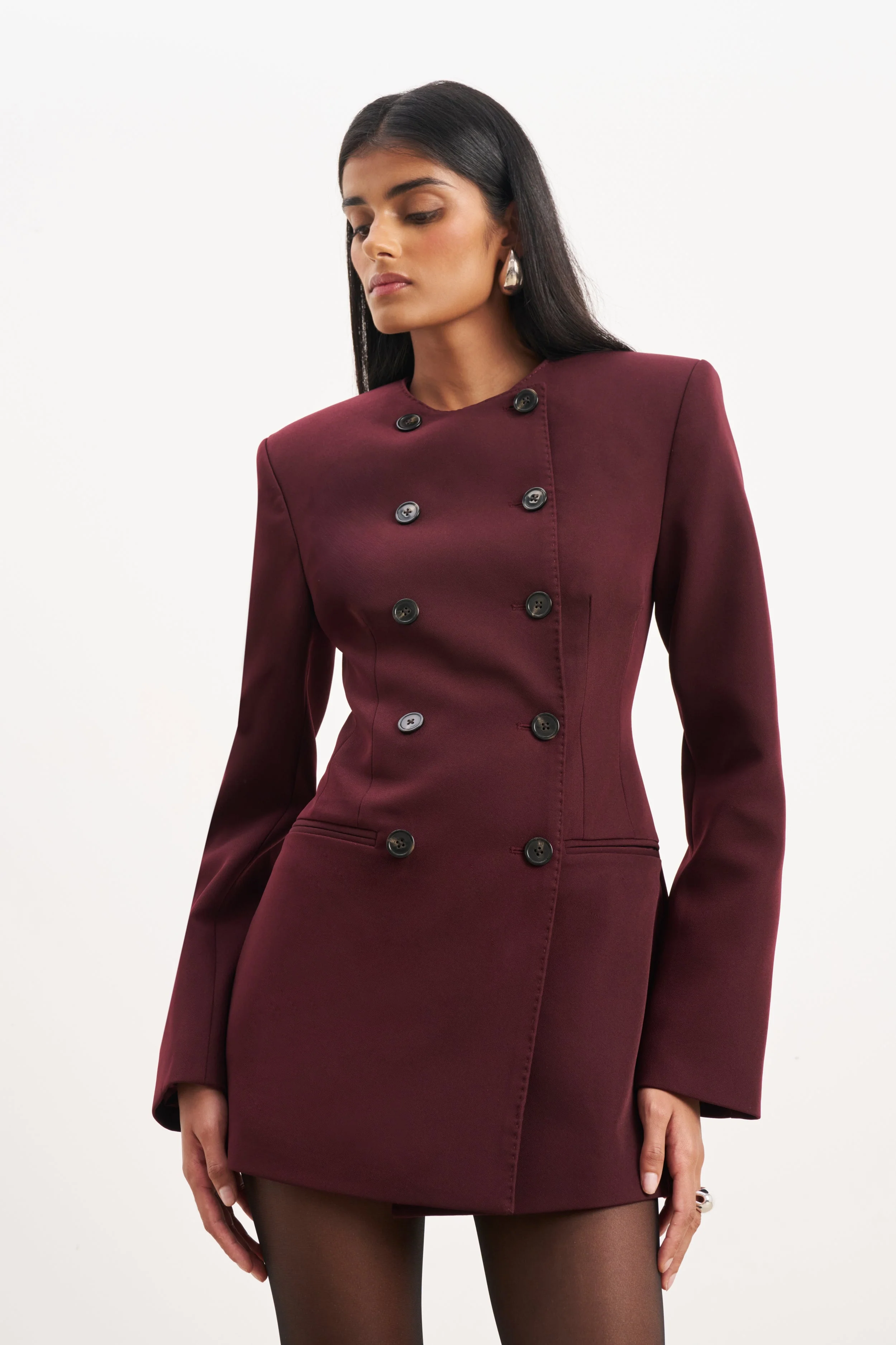 Tailored Collarless Blazer Dress - Mulberry - Image 7