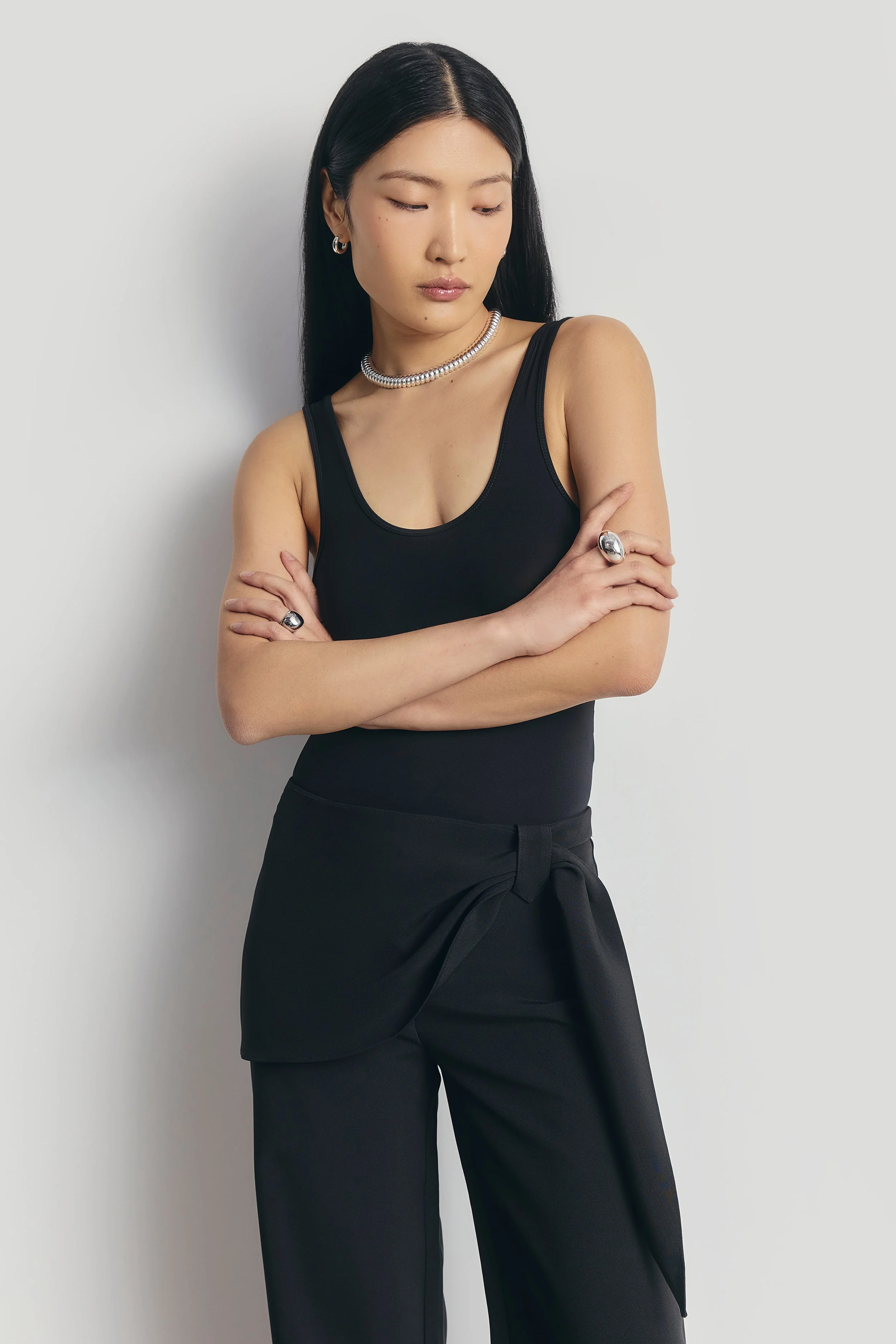 Tailored Draped Belt Trousers - Black - Image 3