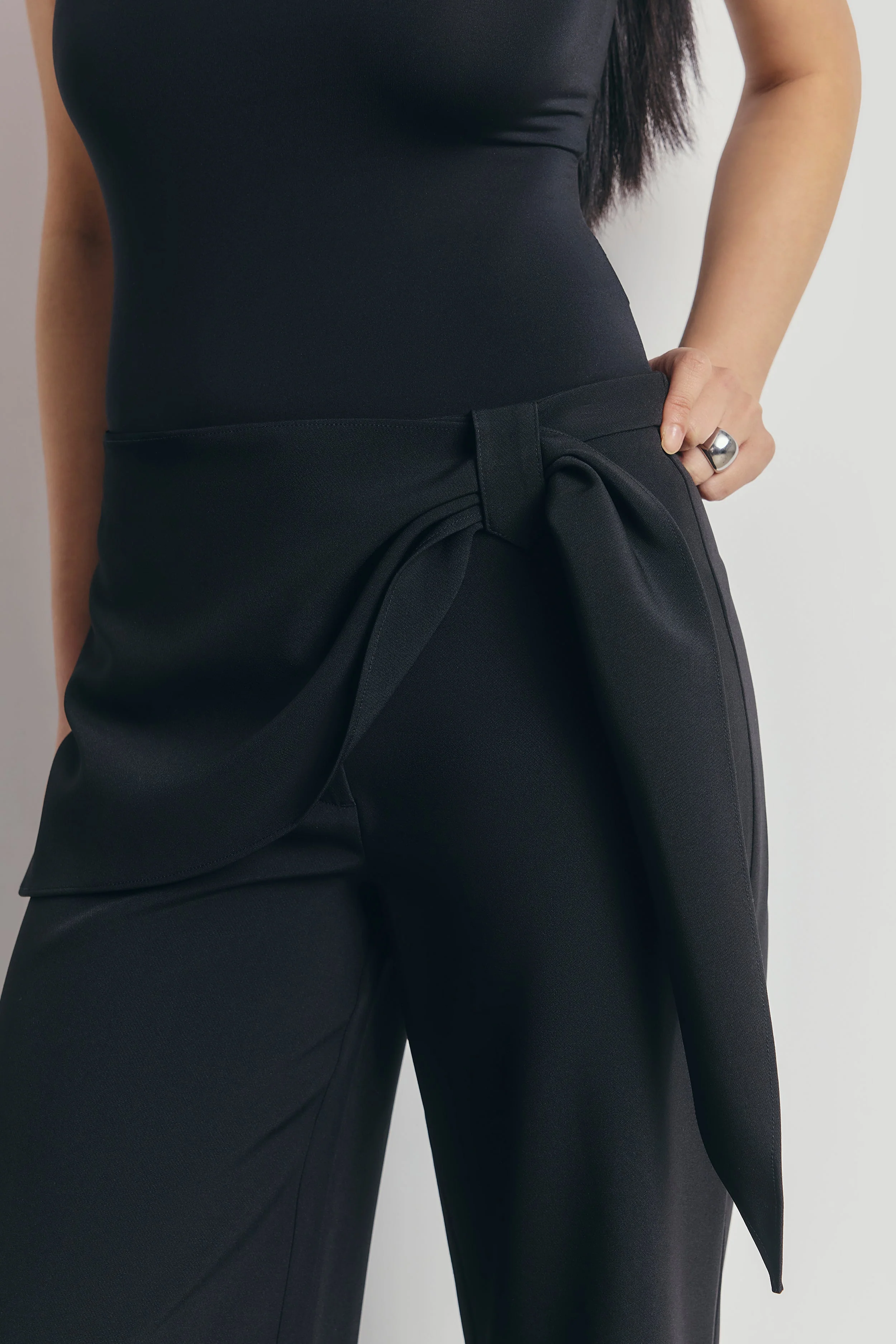 Tailored Draped Belt Trousers - Black - Image 4