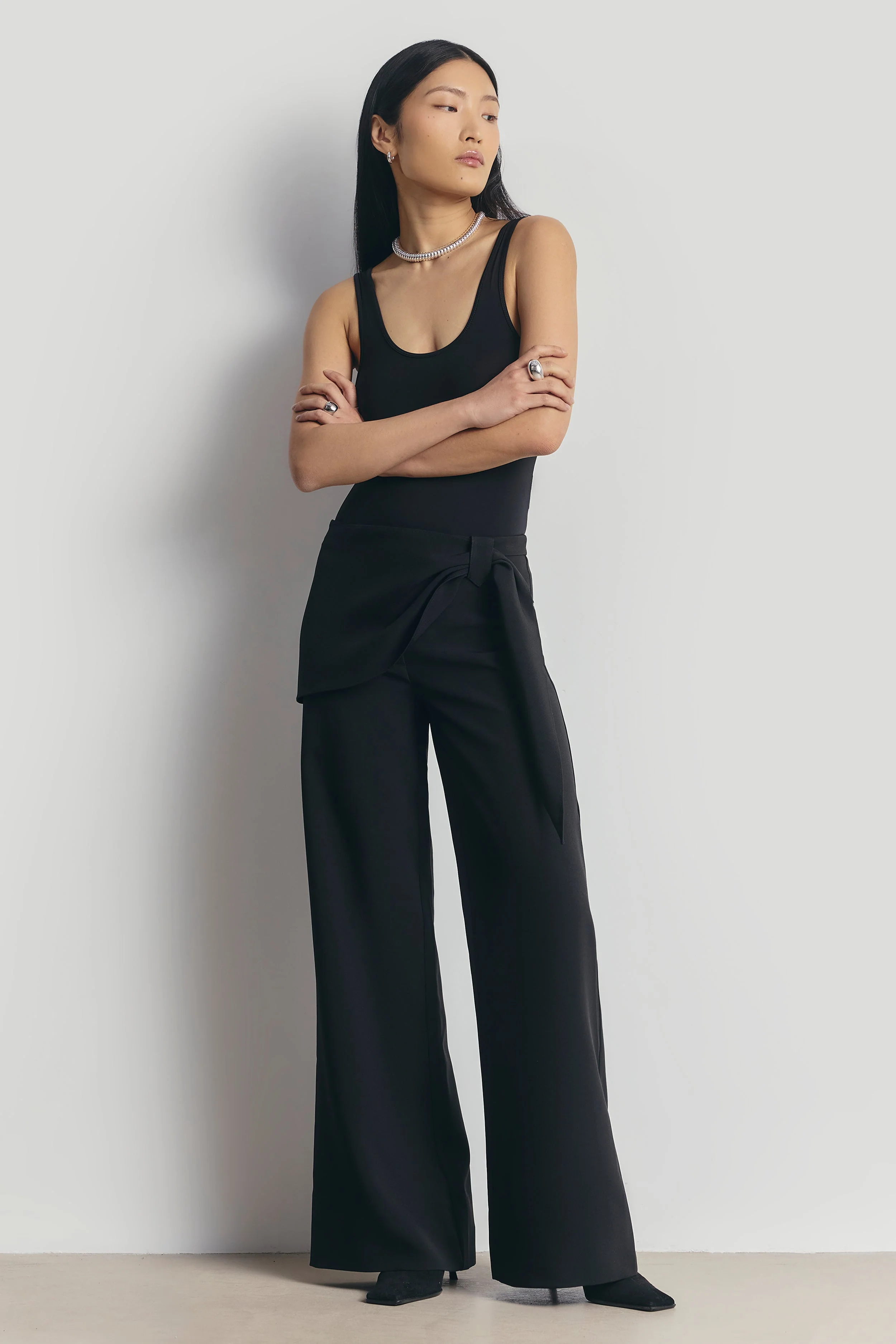 Tailored Draped Belt Trousers - Black - Image 5
