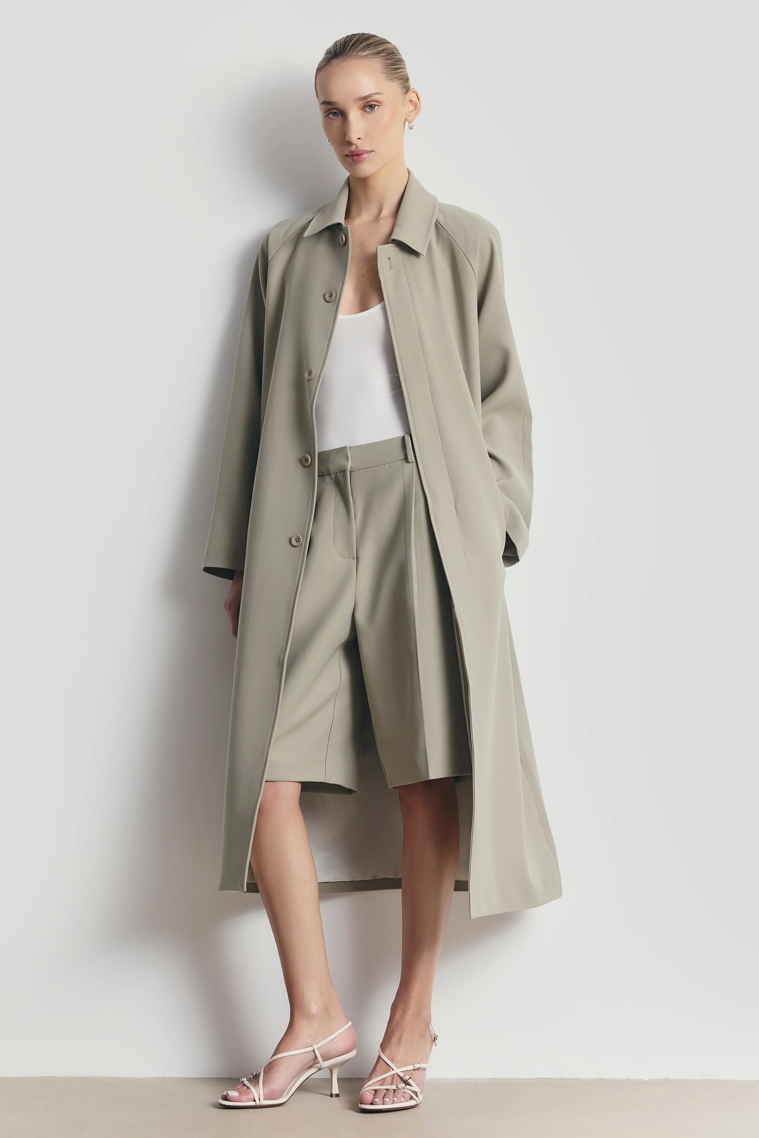 Tailored Dropped Waist Longline Shorts - Antique Sage - Image 3