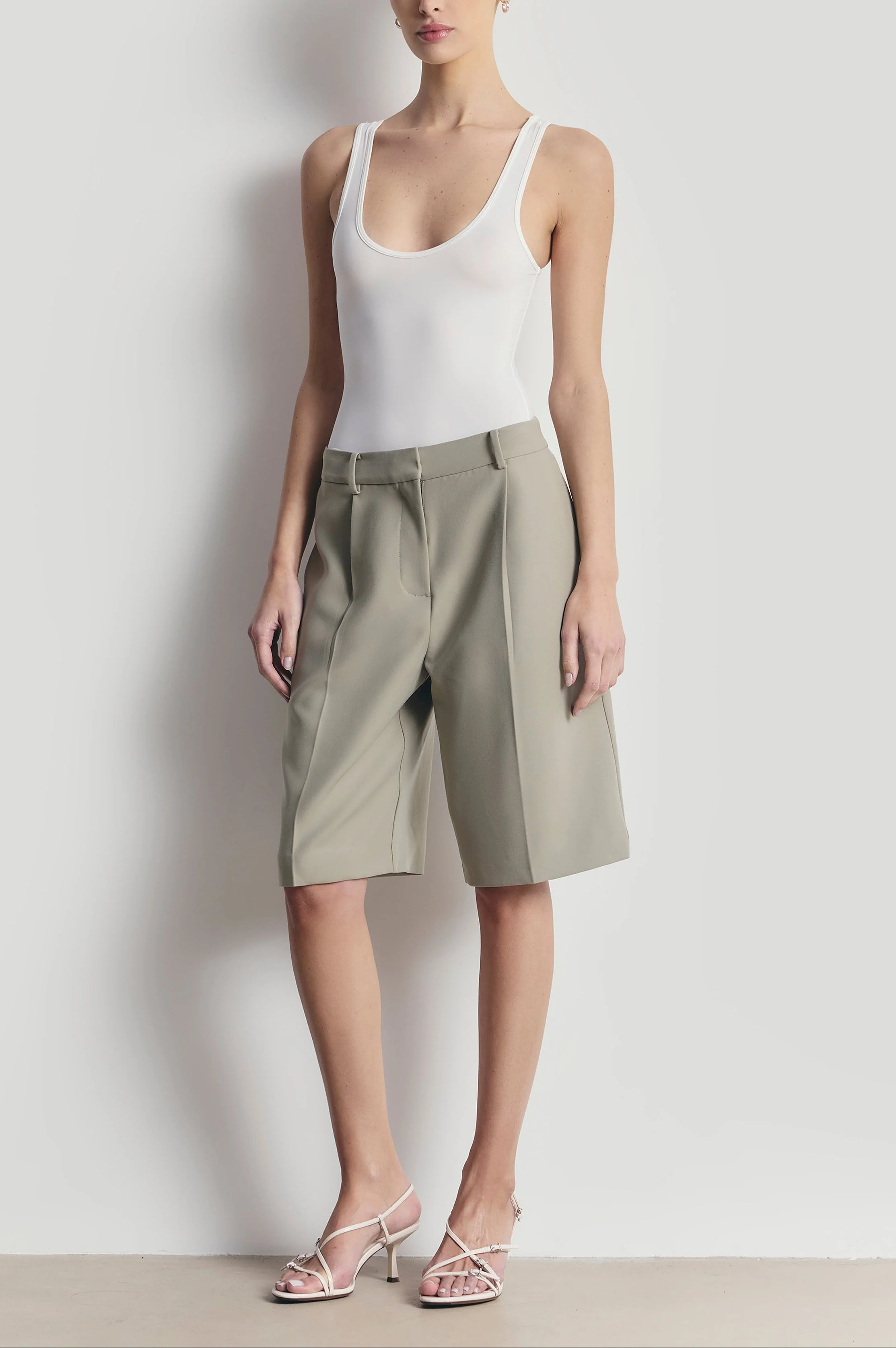 Tailored Dropped Waist Longline Shorts - Antique Sage - Image 4