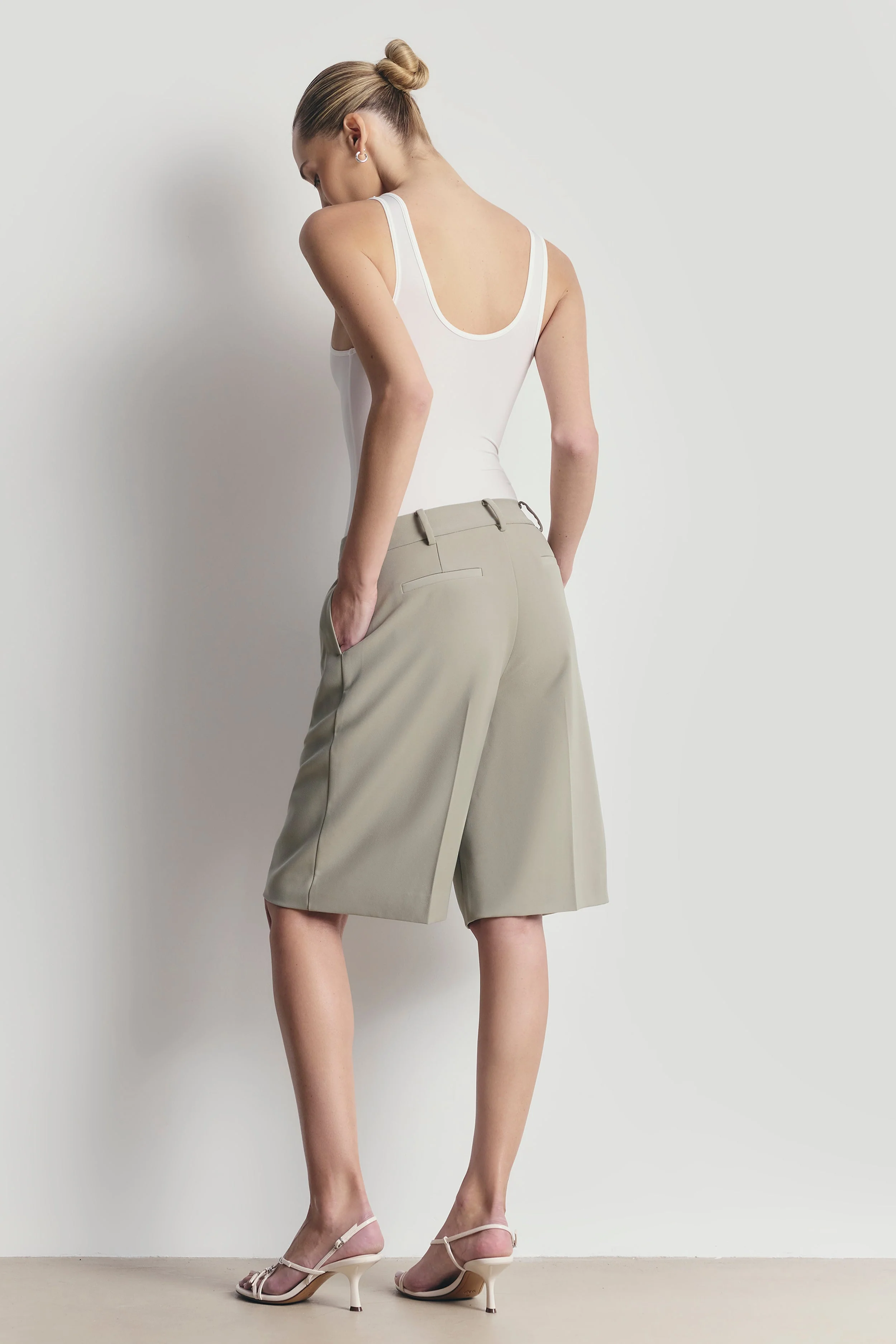 Tailored Dropped Waist Longline Shorts - Antique Sage - Image 7