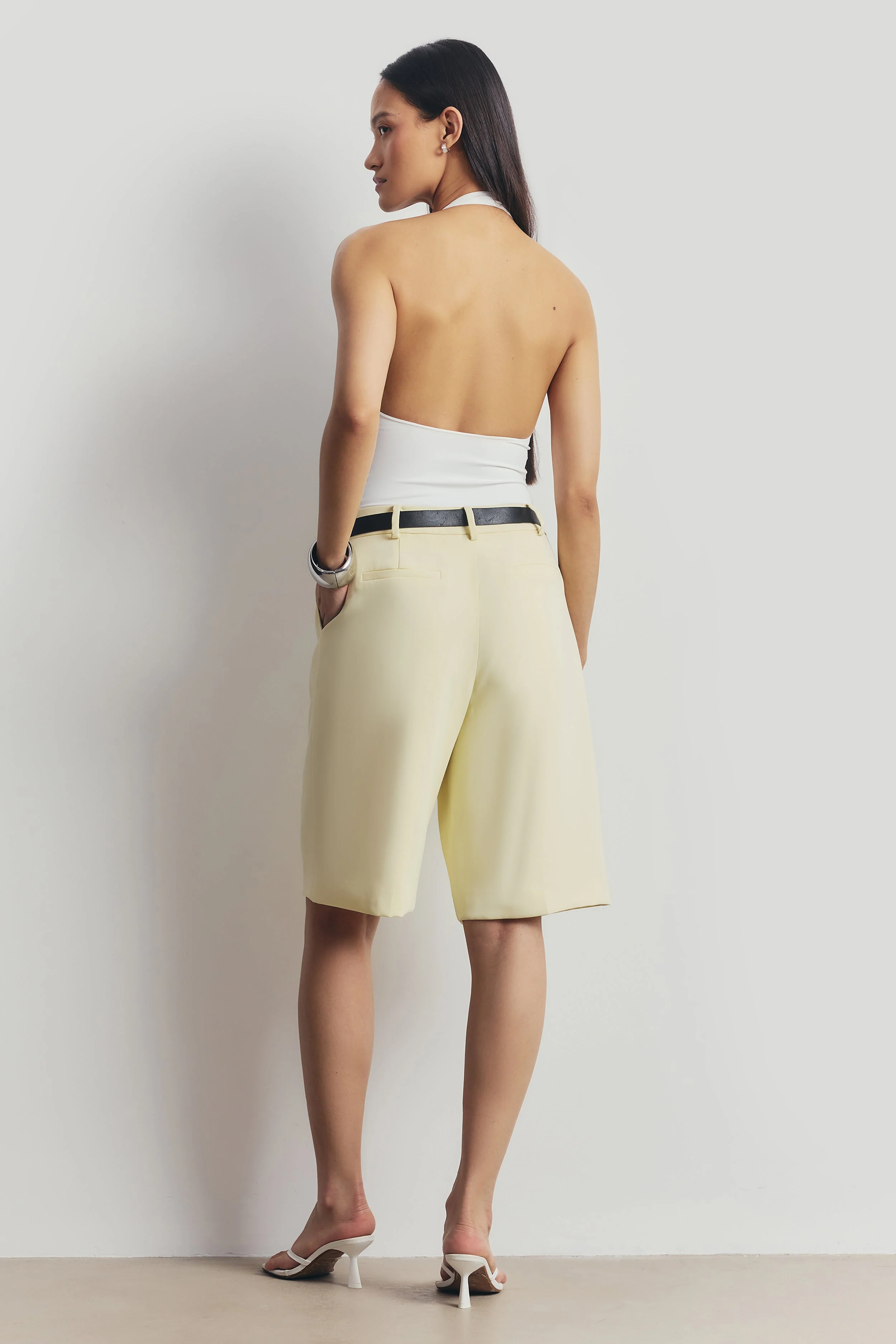 Tailored Dropped Waist Longline Shorts - Buttermilk - Image 8