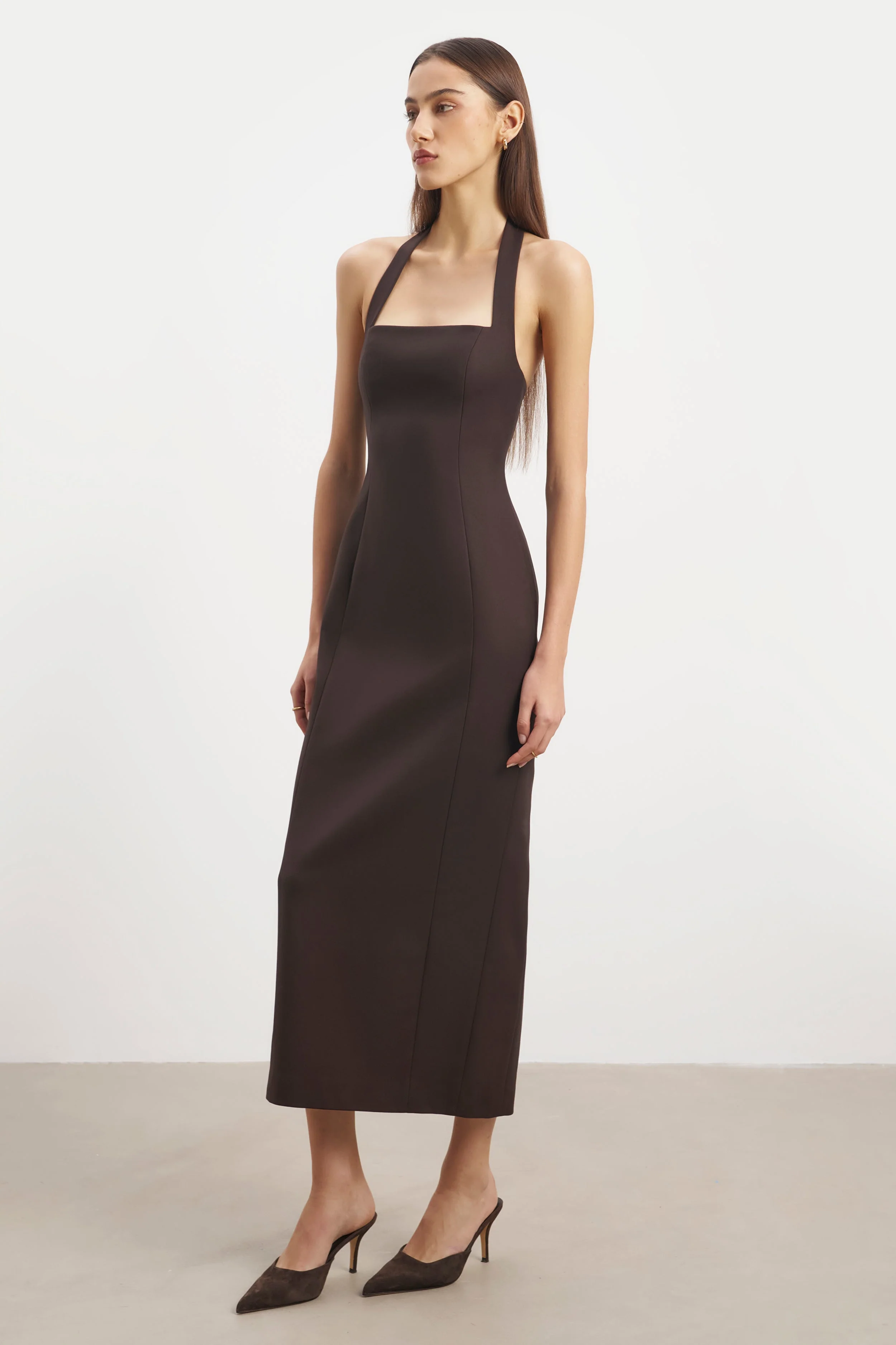 Tailored Halter Midi Dress - Carob - Image 5