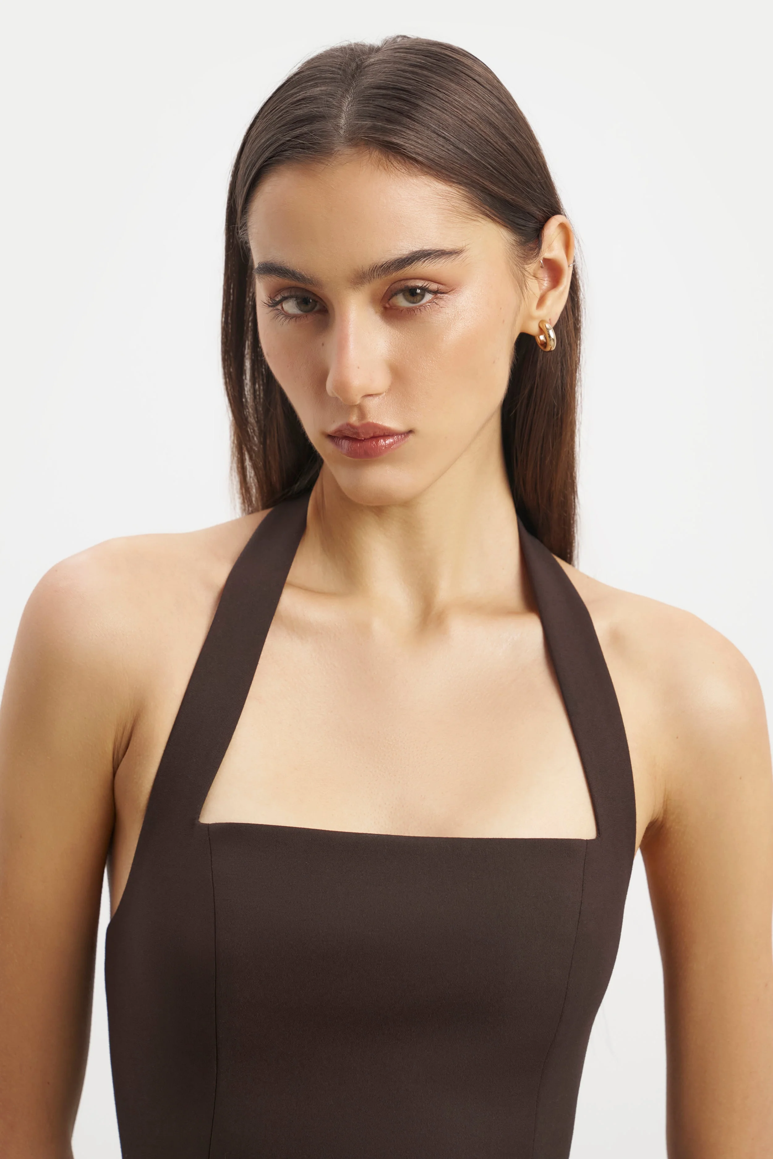 Tailored Halter Midi Dress - Carob - Image 6