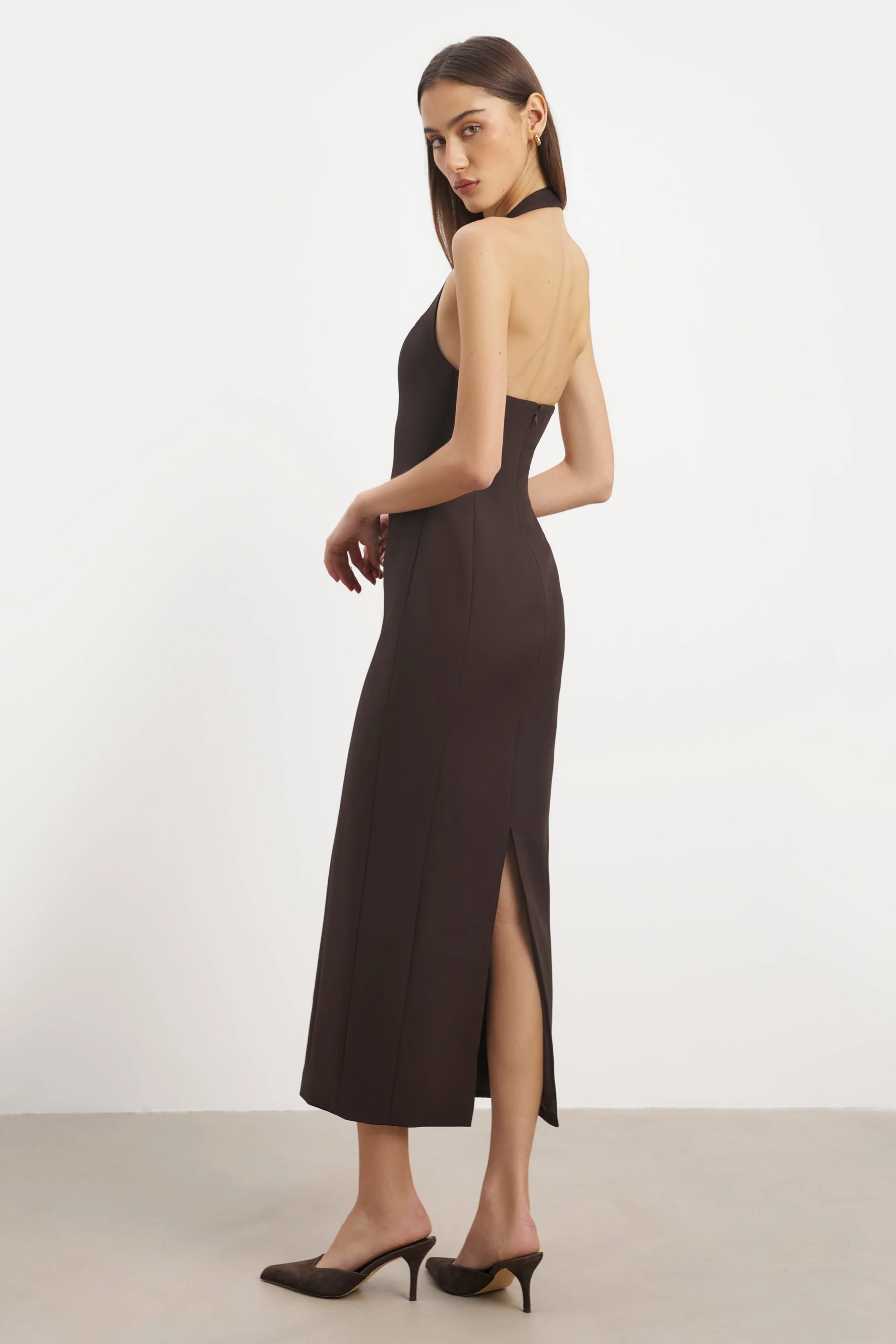 Tailored Halter Midi Dress - Carob - Image 8