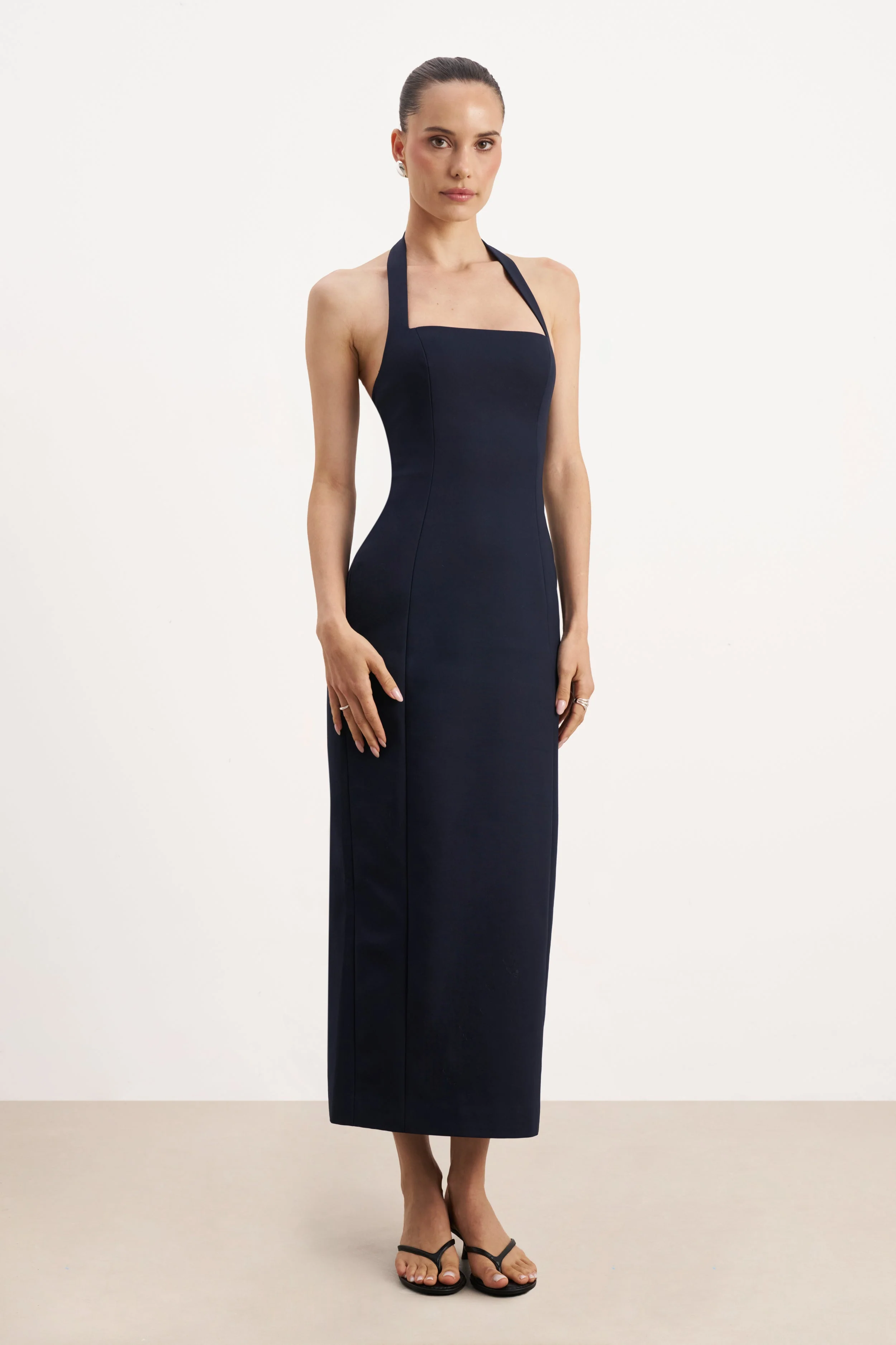 Tailored Halter Midi Dress - Navy - Image 4