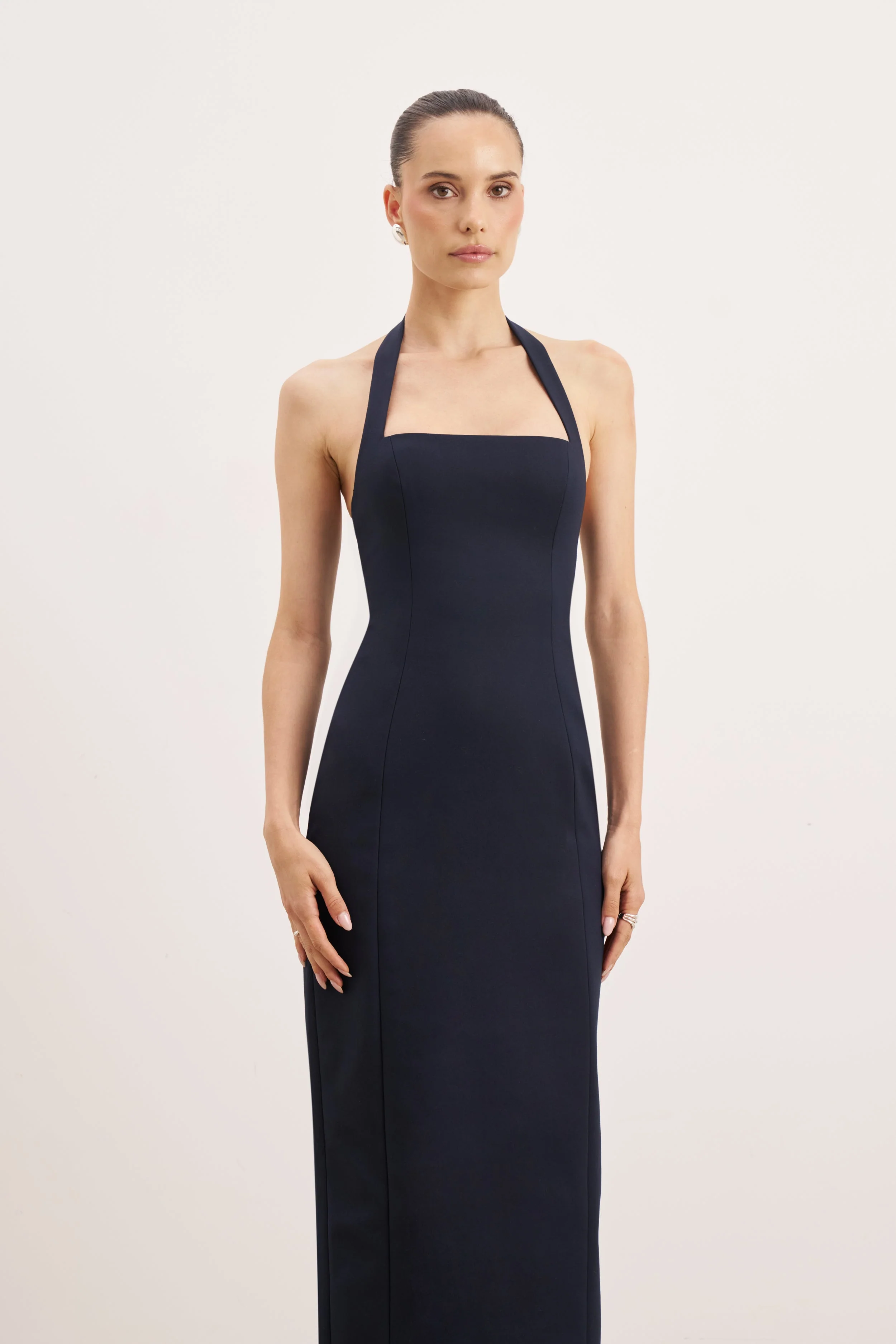 Tailored Halter Midi Dress - Navy - Image 5