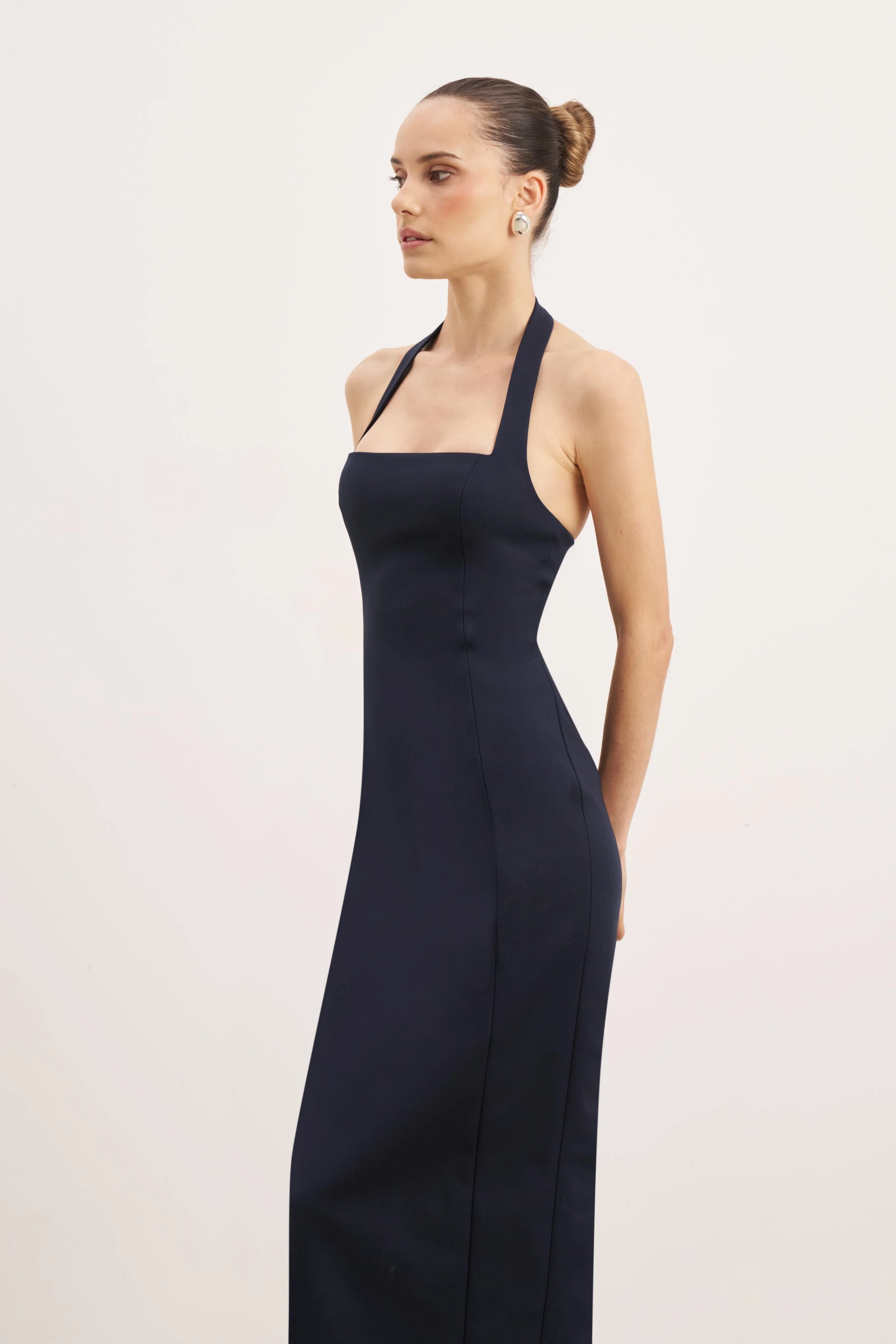 Tailored Halter Midi Dress - Navy - Image 6