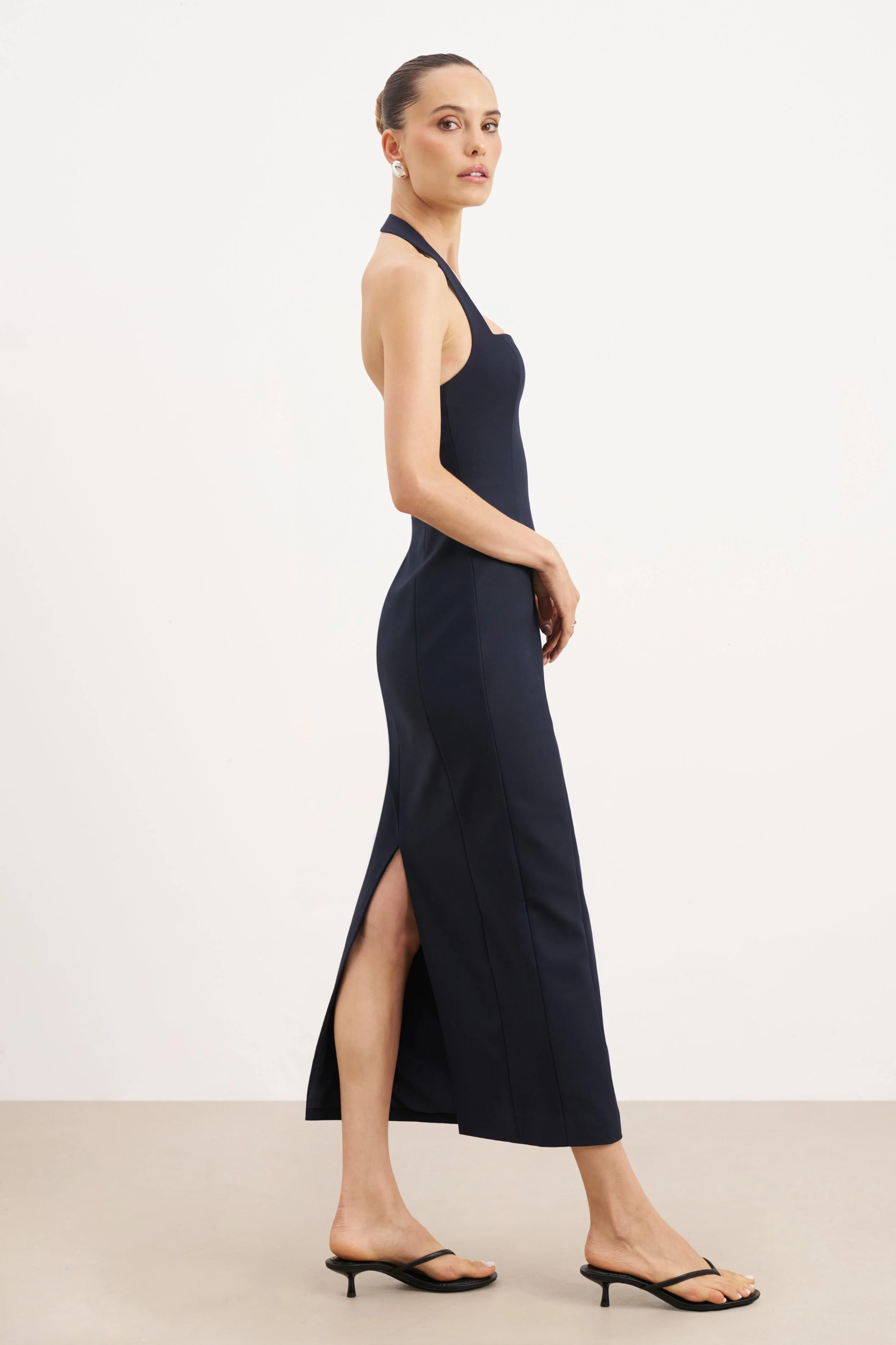 Tailored Halter Midi Dress - Navy - Image 7