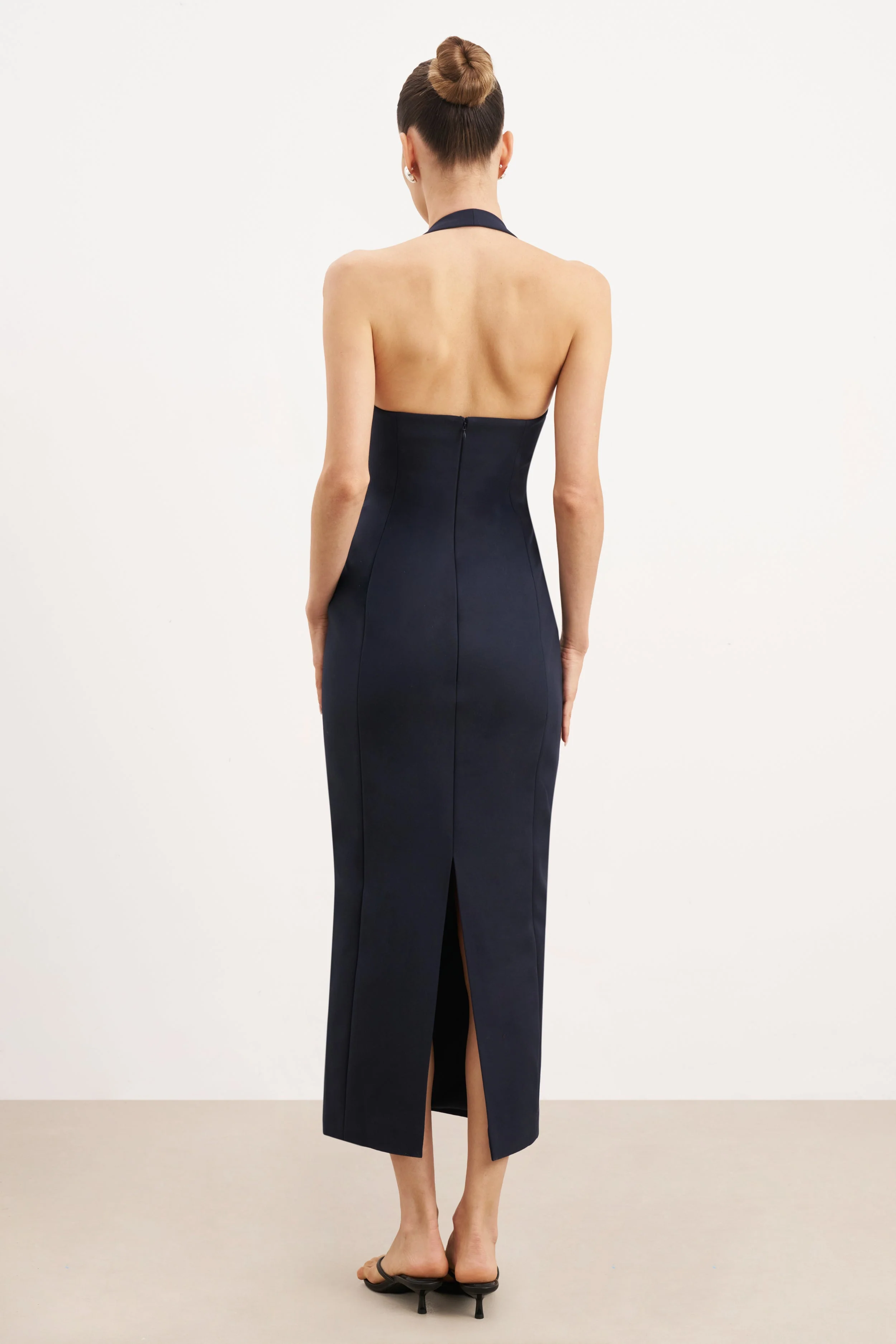 Tailored Halter Midi Dress - Navy - Image 8