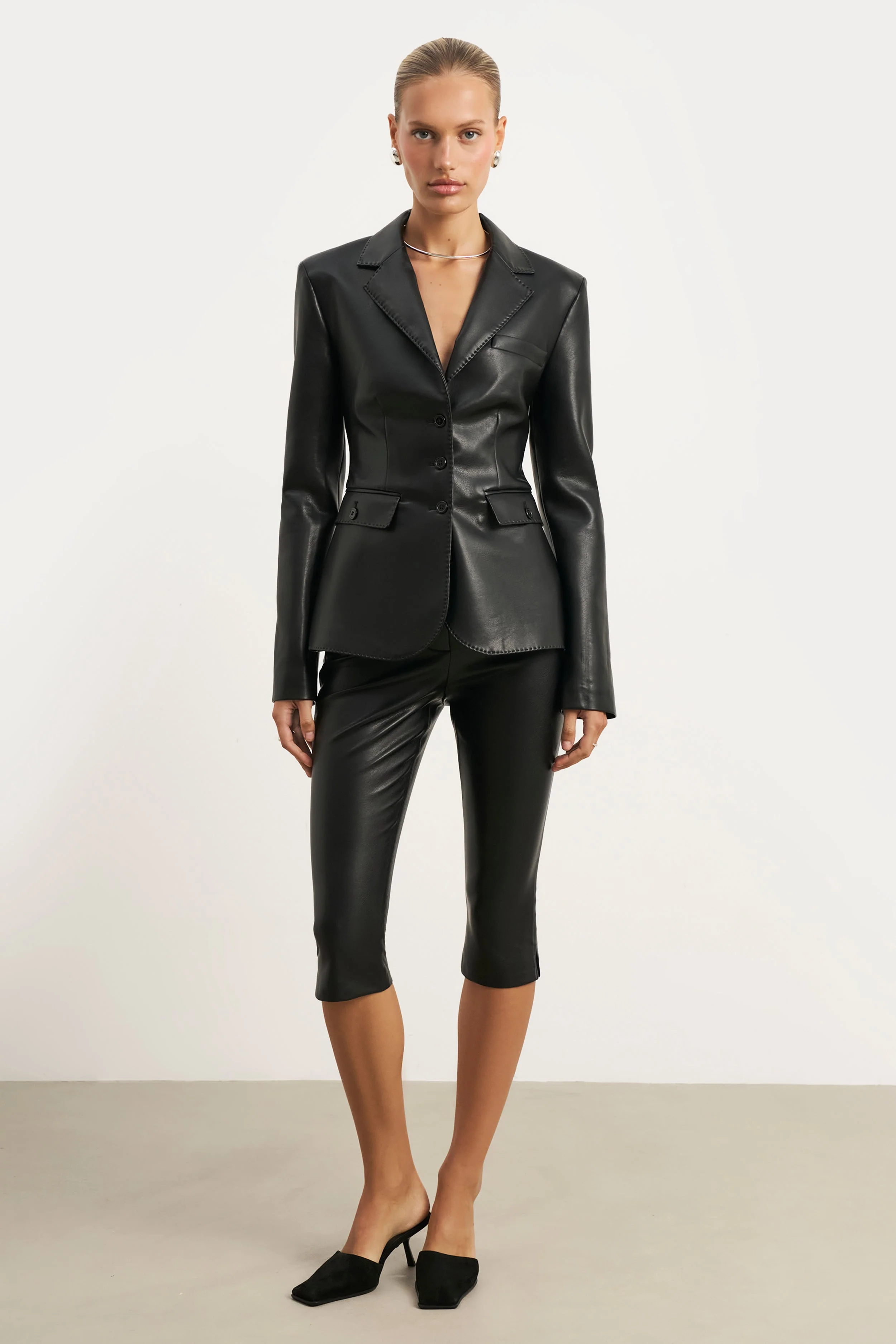 Tailored Leather Capri Leggings - Black - Image 7