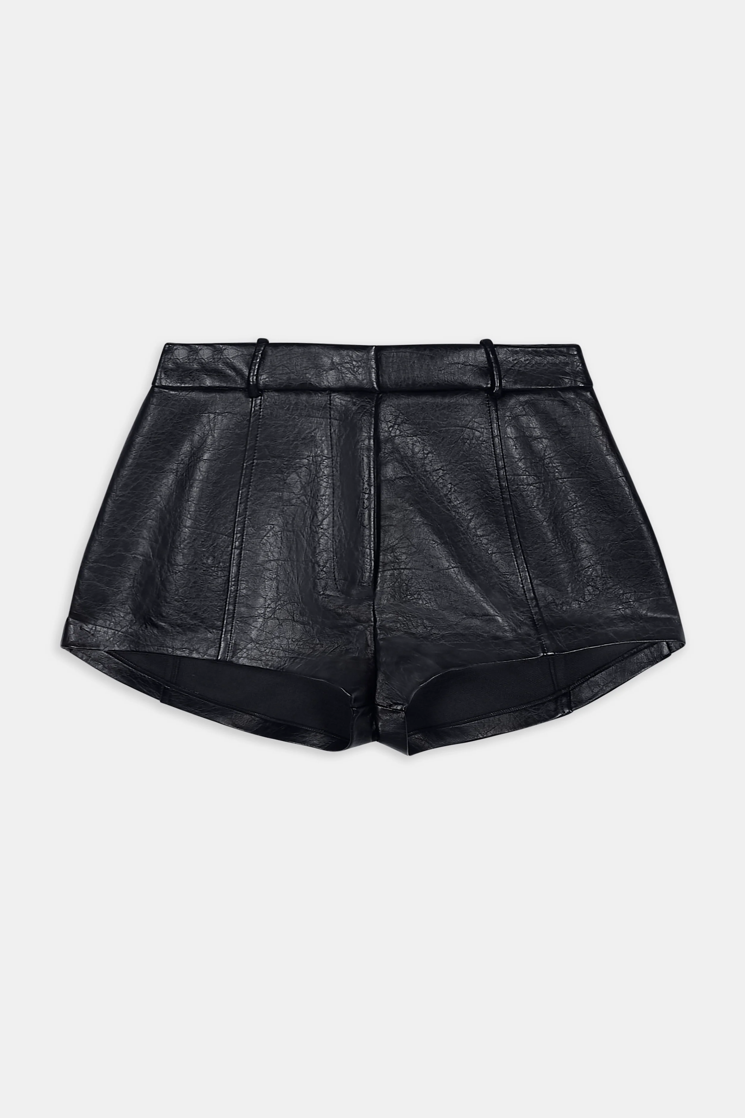 Tailored Leather Micro Shorts - Black - Image 12