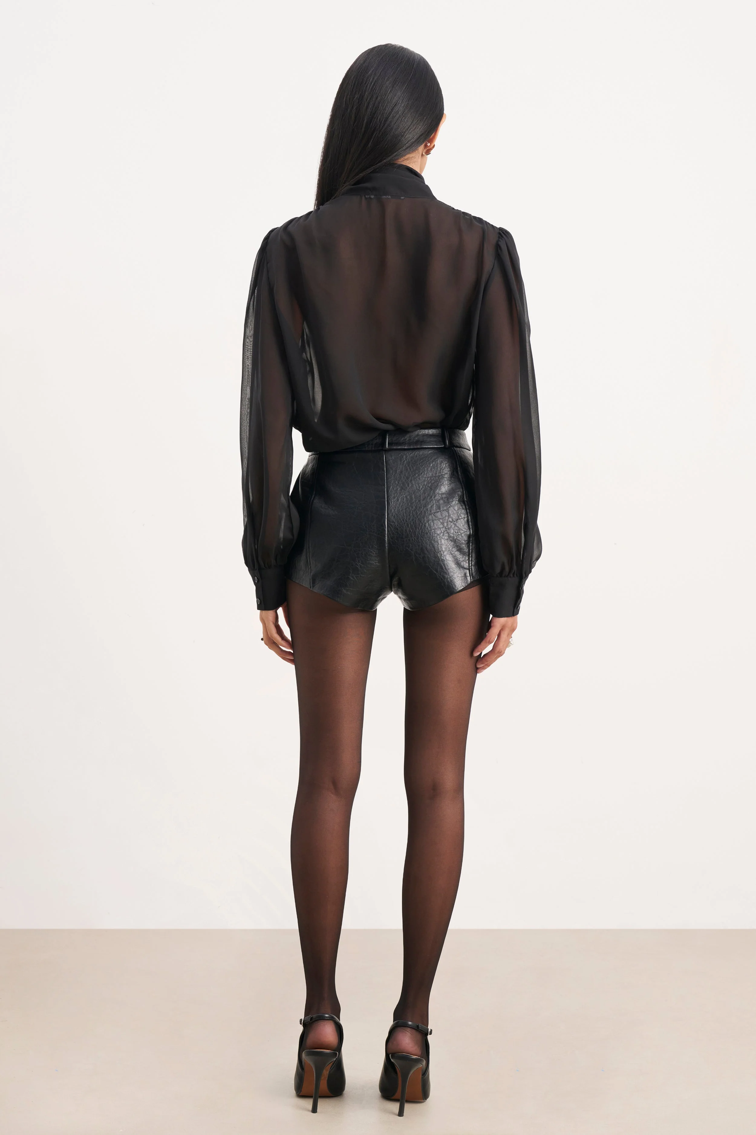 Tailored Leather Micro Shorts - Black - Image 7