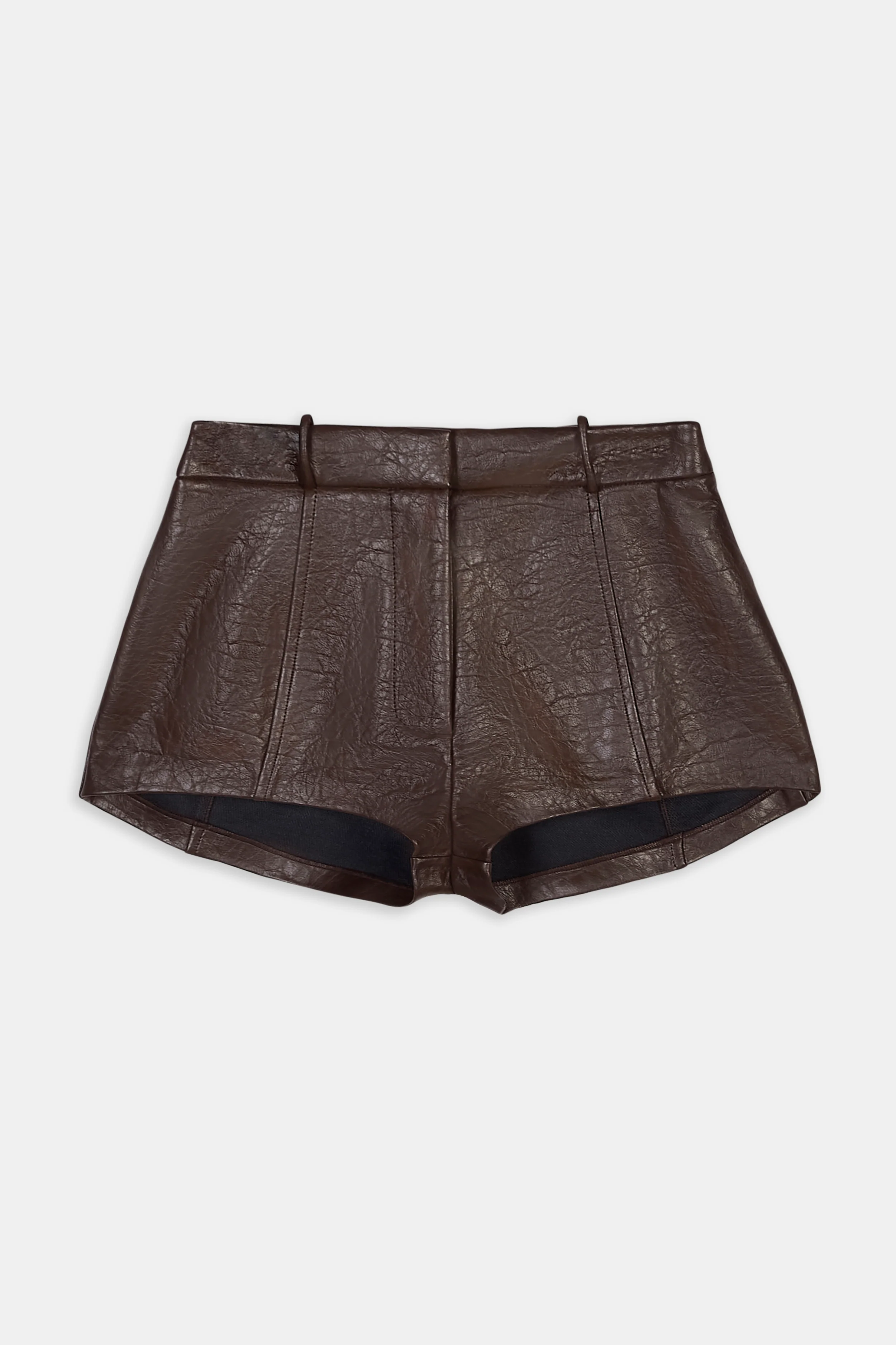 Tailored Leather Micro Shorts - Carob - Image 11
