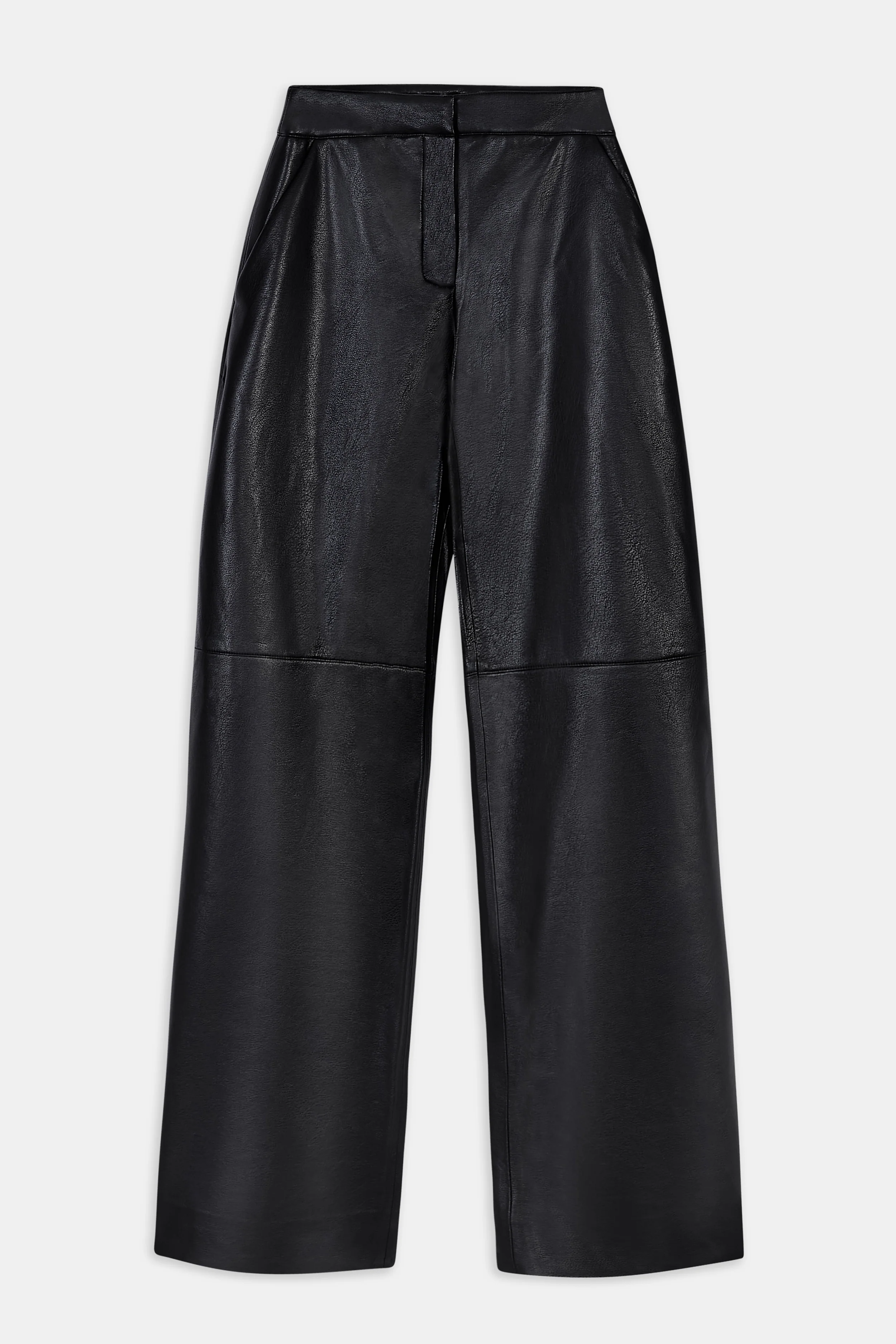 Tailored Leather Wide Leg Trousers - Black - Image 11