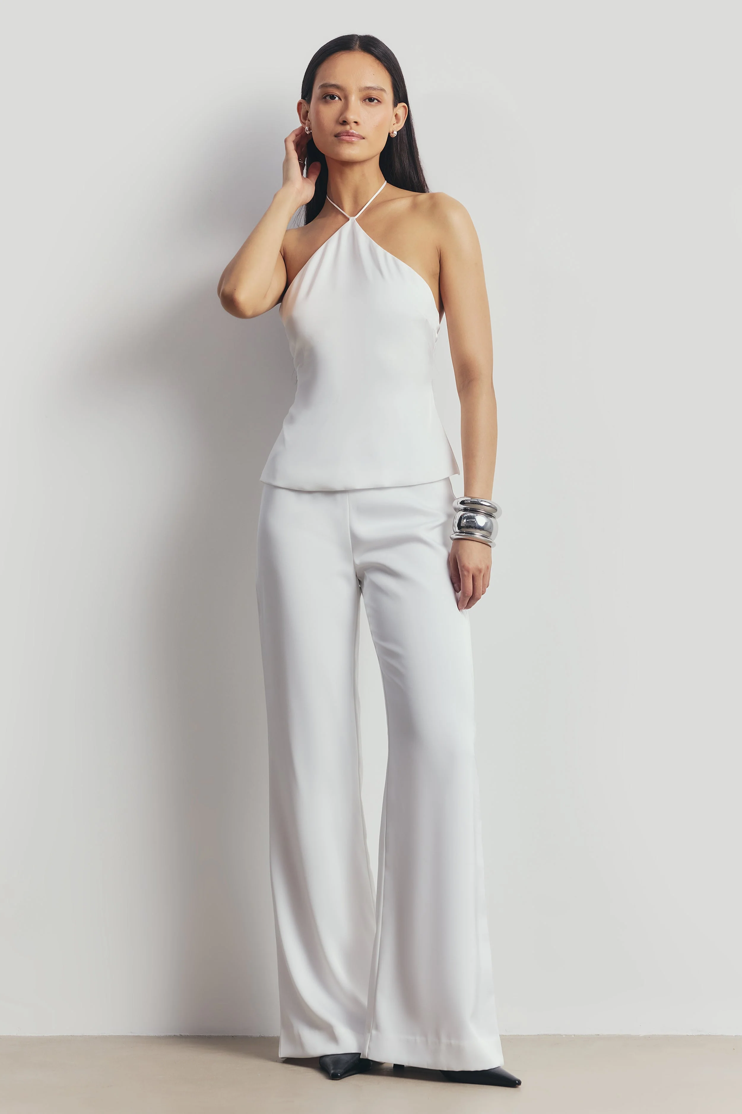 Tailored Satin Halterneck Top - White - Image 4