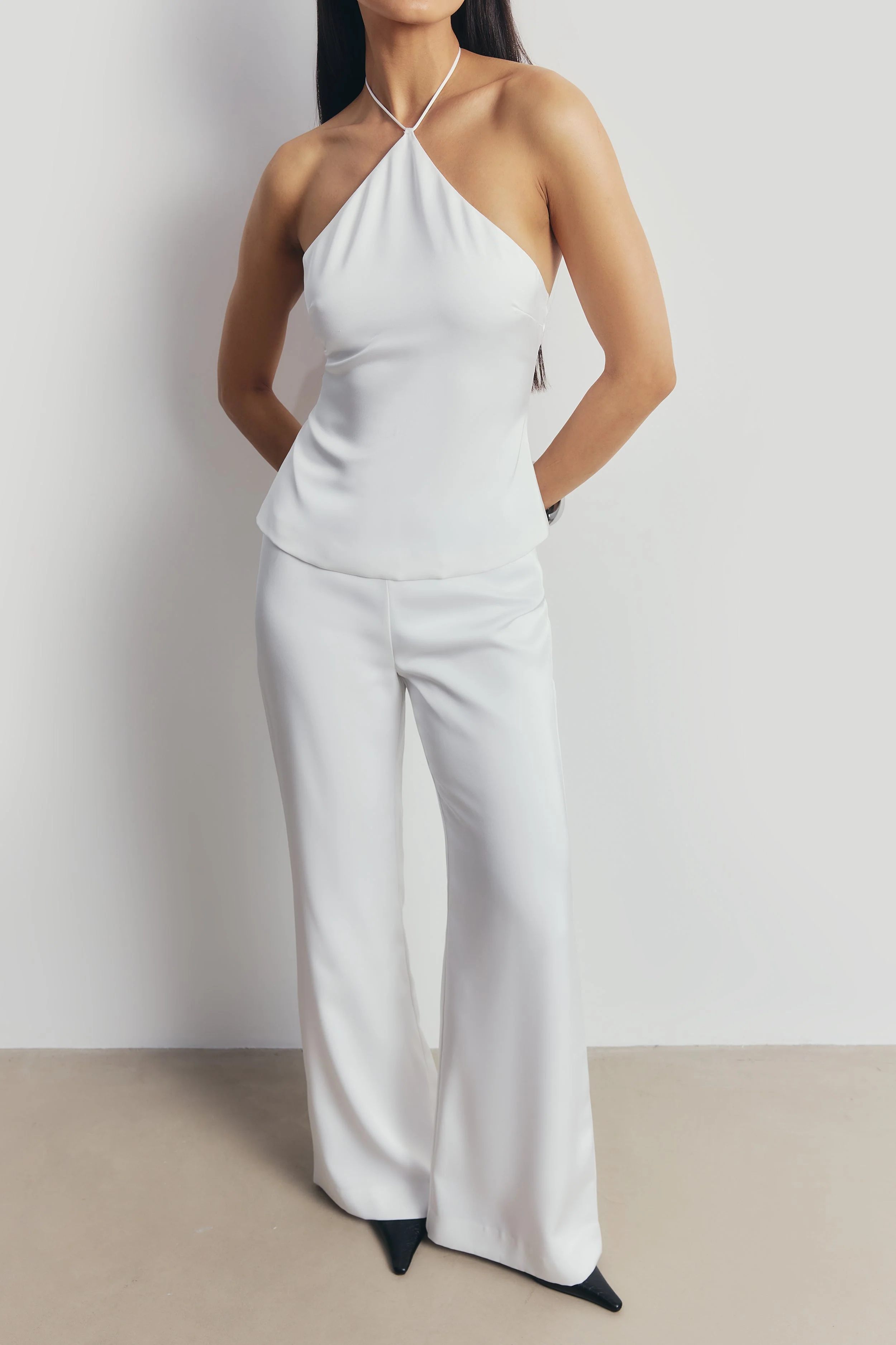 Tailored Satin Halterneck Top - White - Image 5