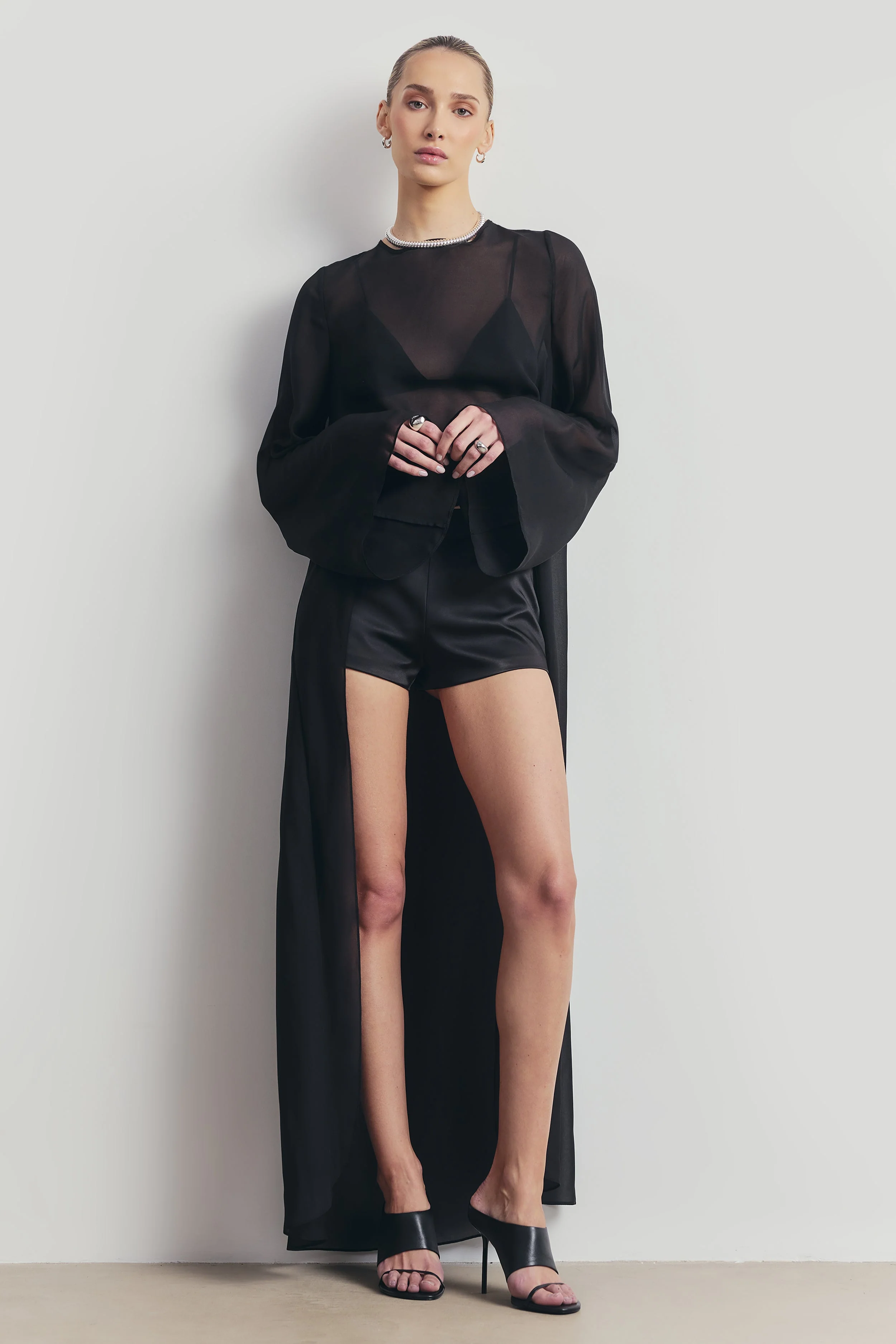 Tailored Satin Micro Shorts - Black - Image 8