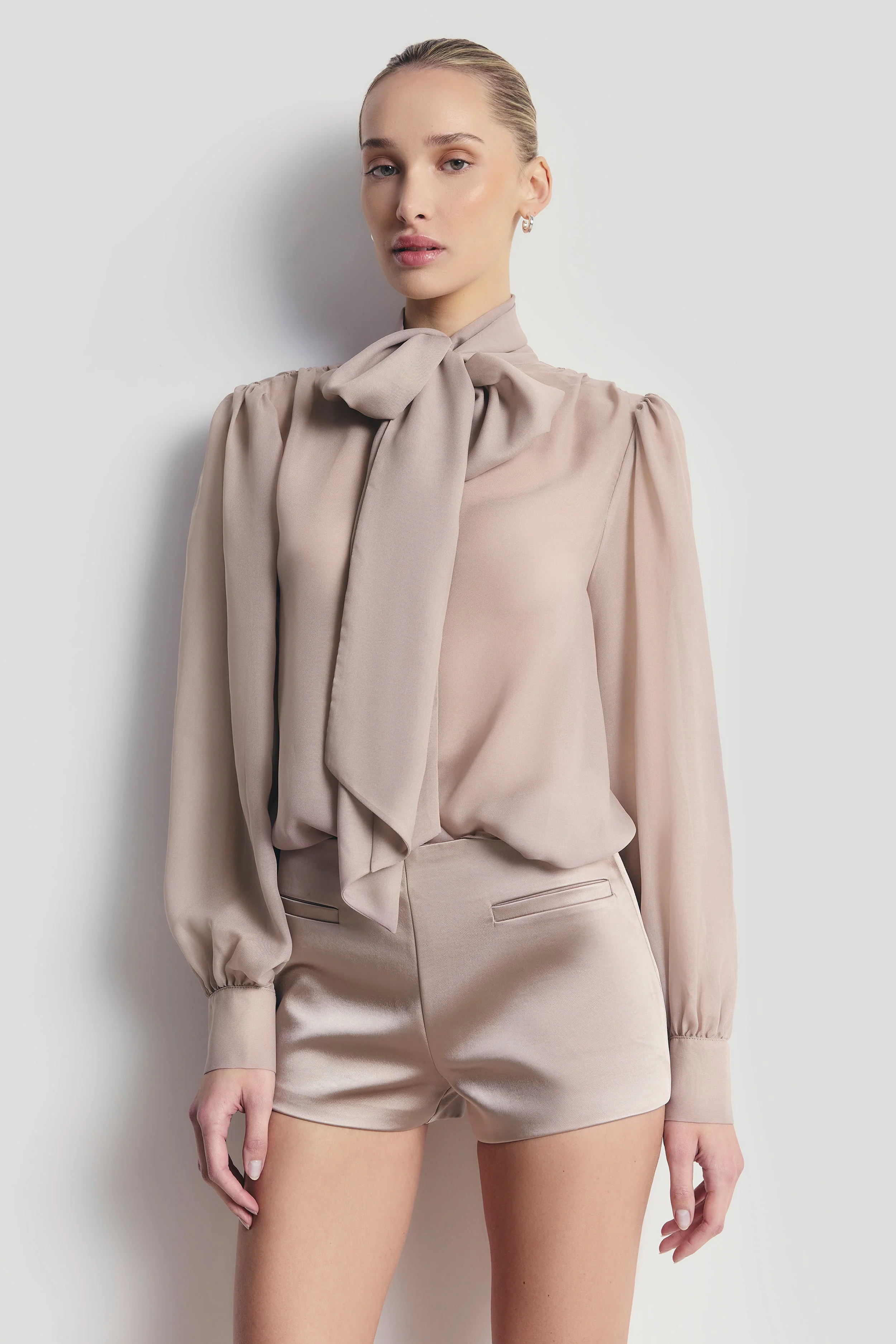 Tailored Satin Micro Shorts - Mink - Image 4