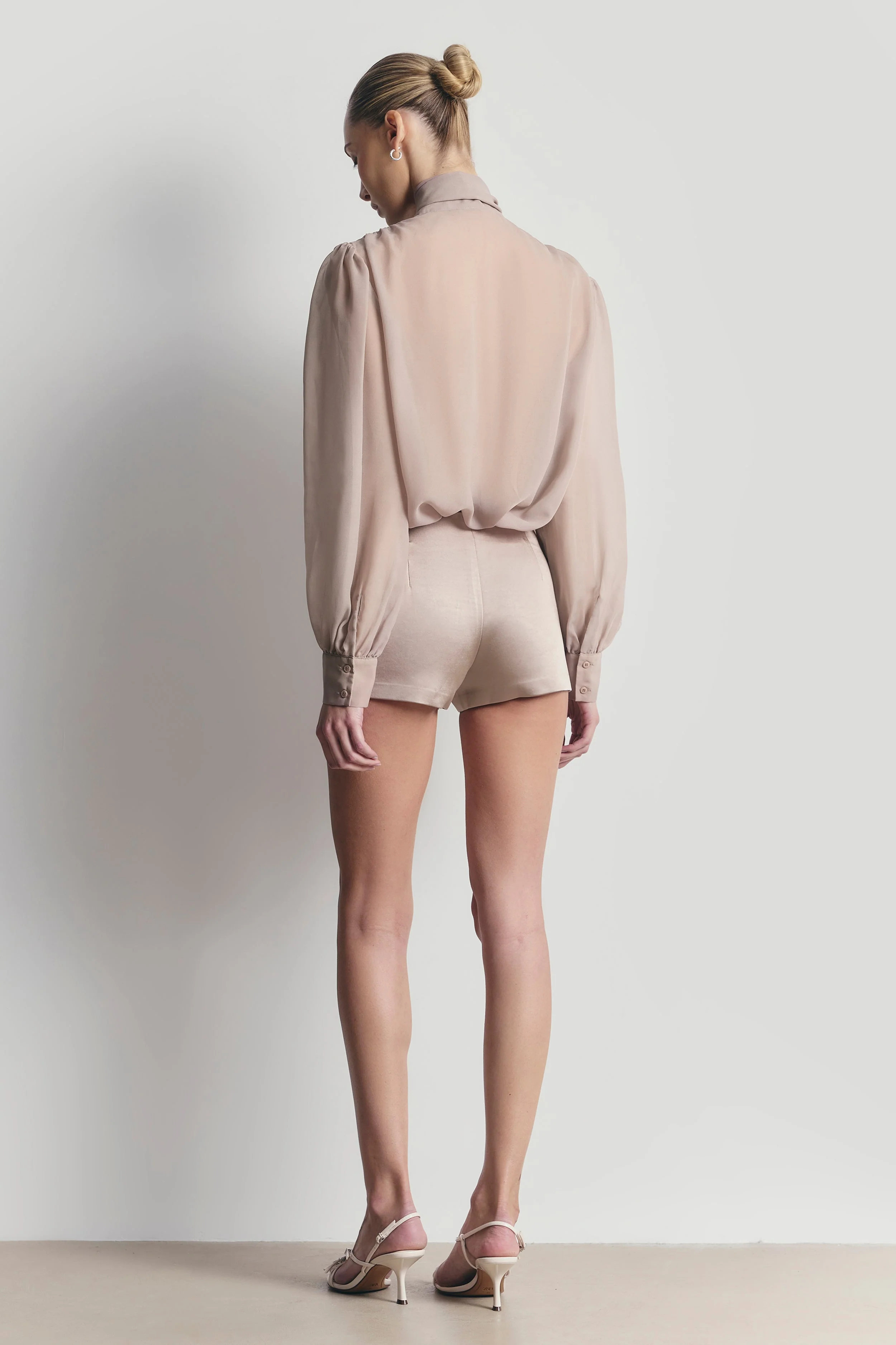 Tailored Satin Micro Shorts - Mink - Image 6