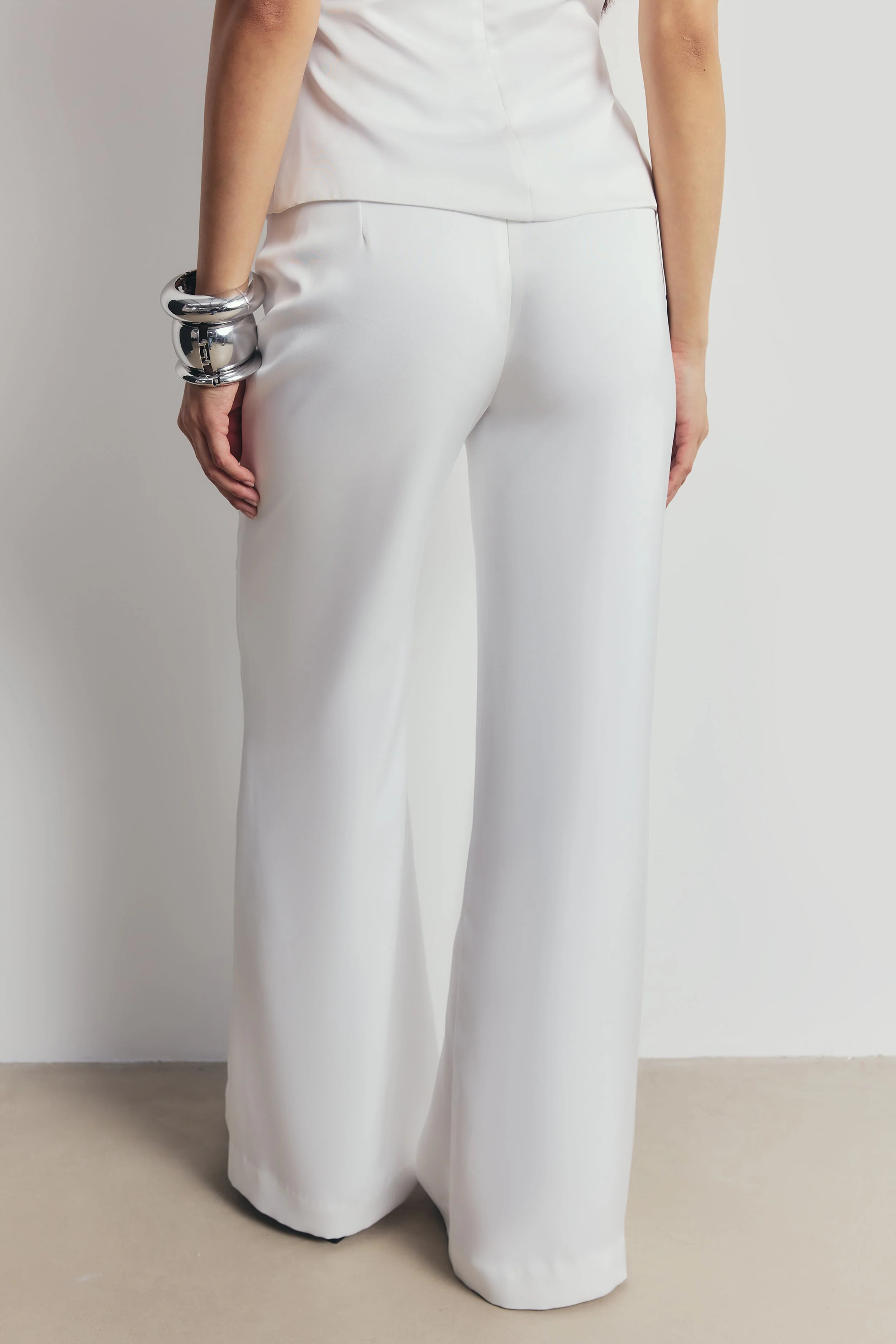 Tailored Satin Wide Leg Trousers - White - Image 4