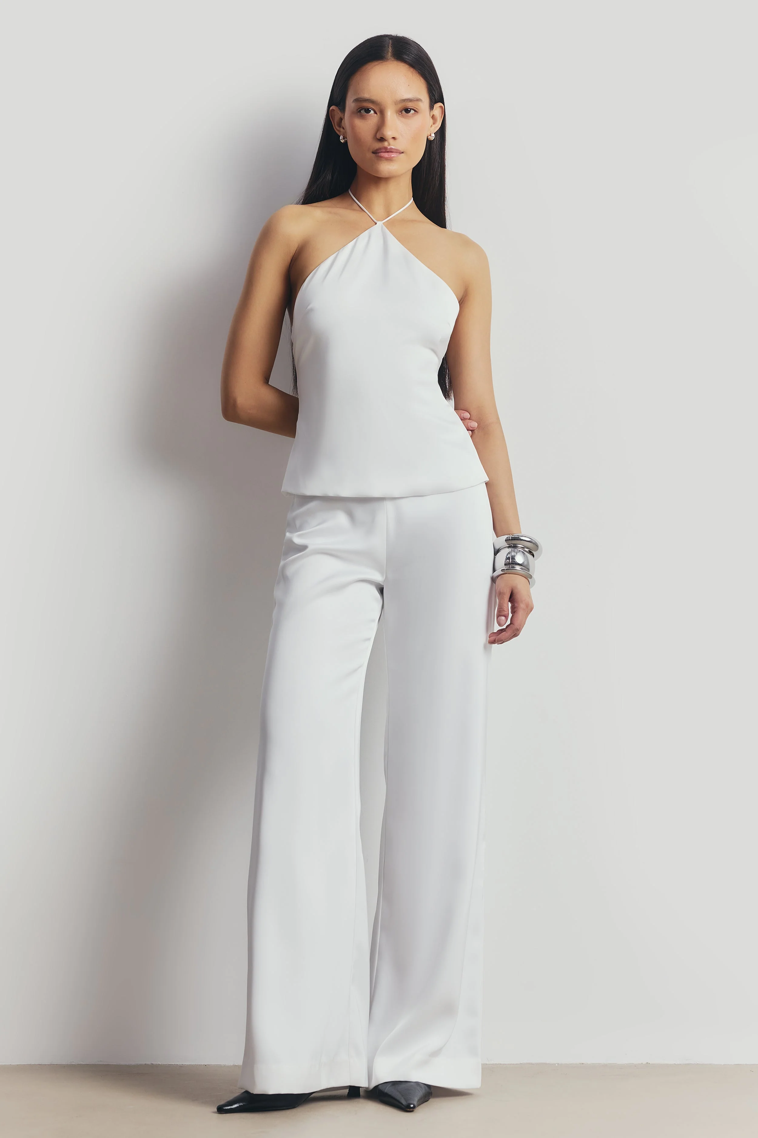 Tailored Satin Wide Leg Trousers - White - Image 5