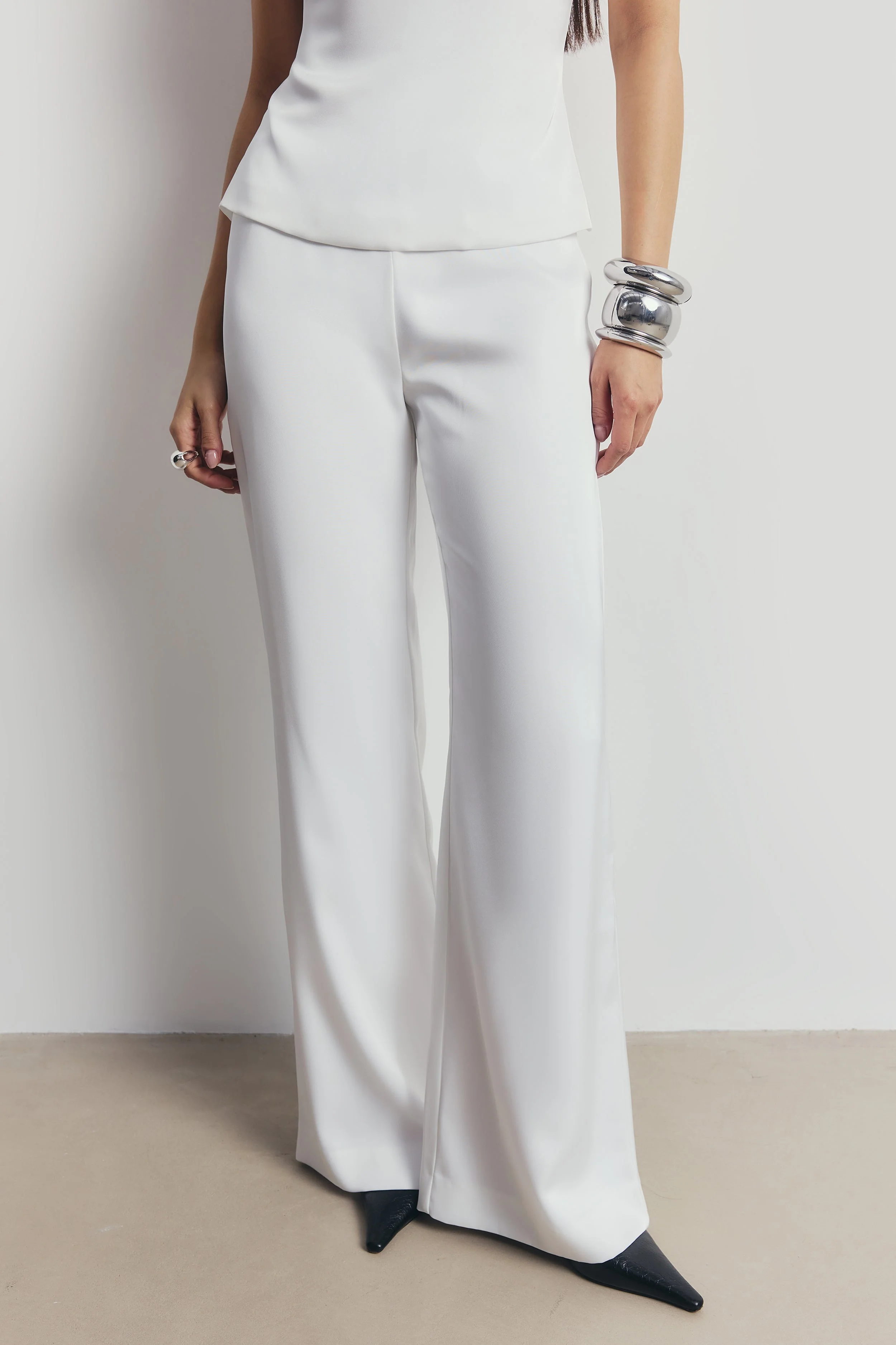 Tailored Satin Wide Leg Trousers - White - Image 6
