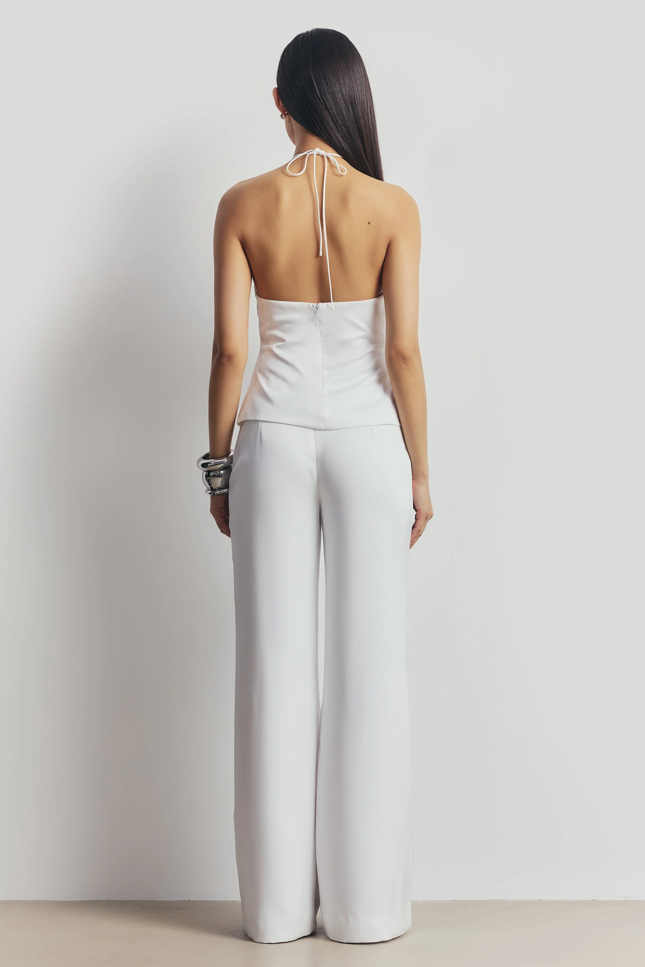 Tailored Satin Wide Leg Trousers - White - Image 7